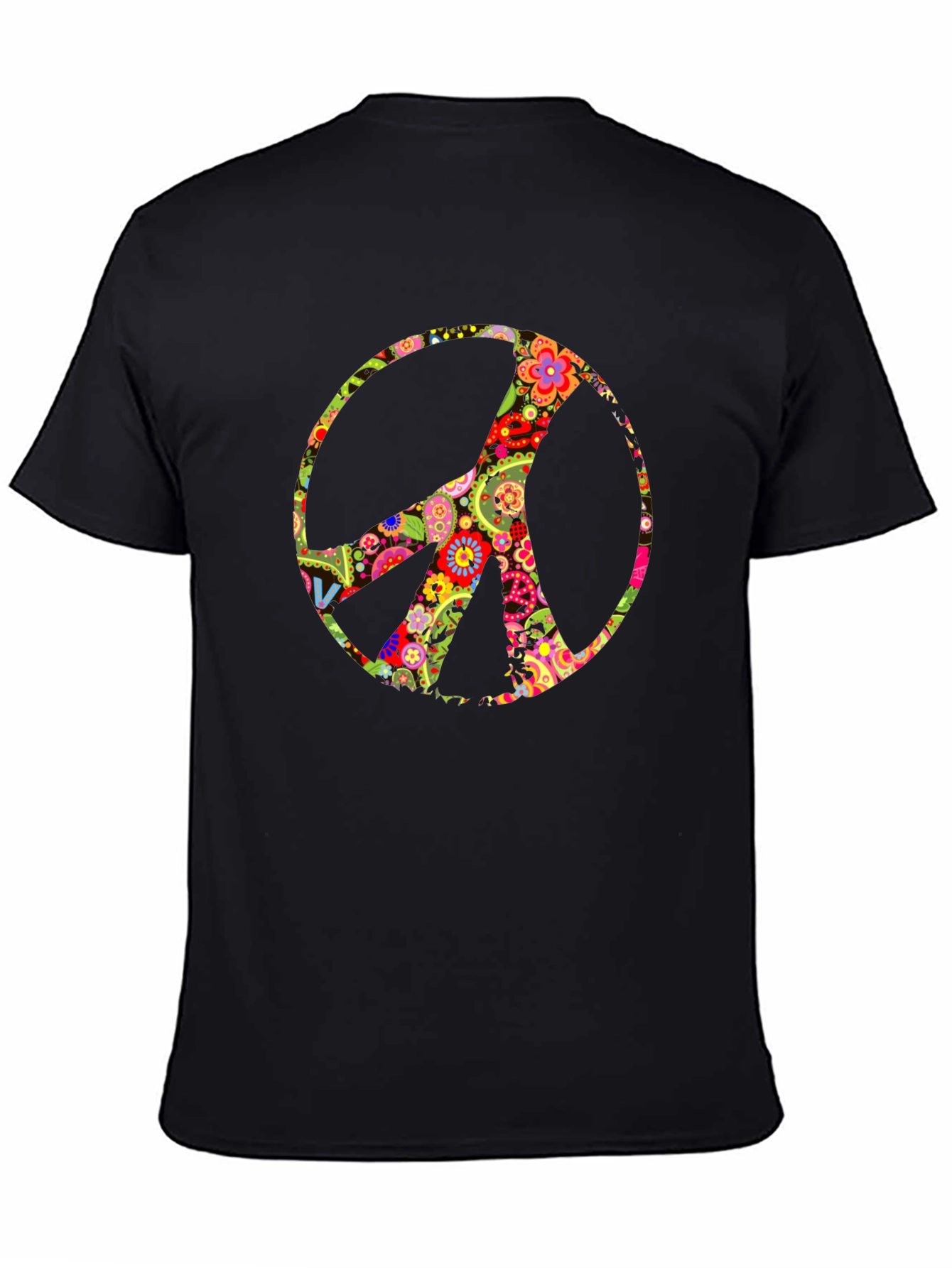Floral Peace Sign Black T-Shirt