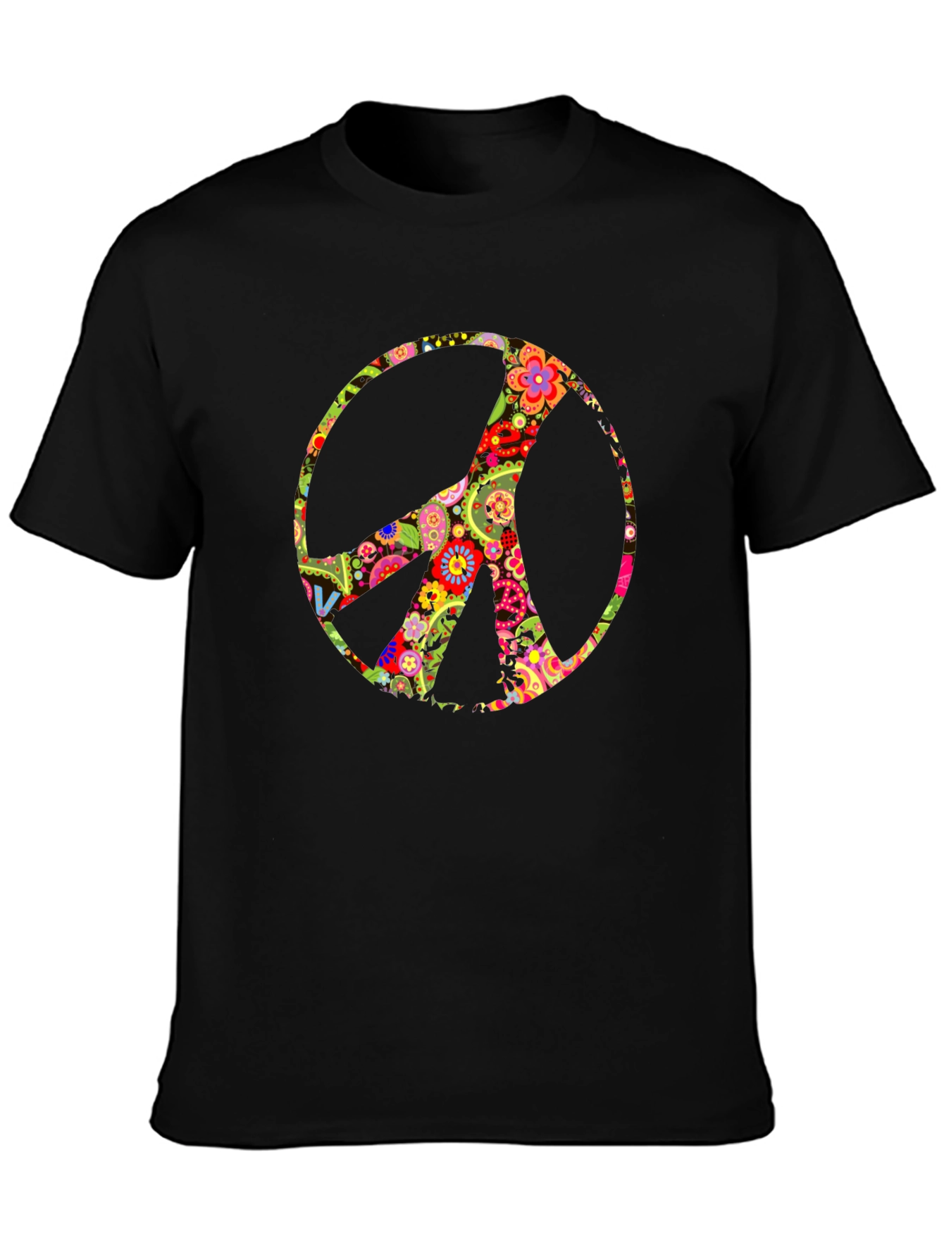 Floral Peace Sign Black T-Shirt