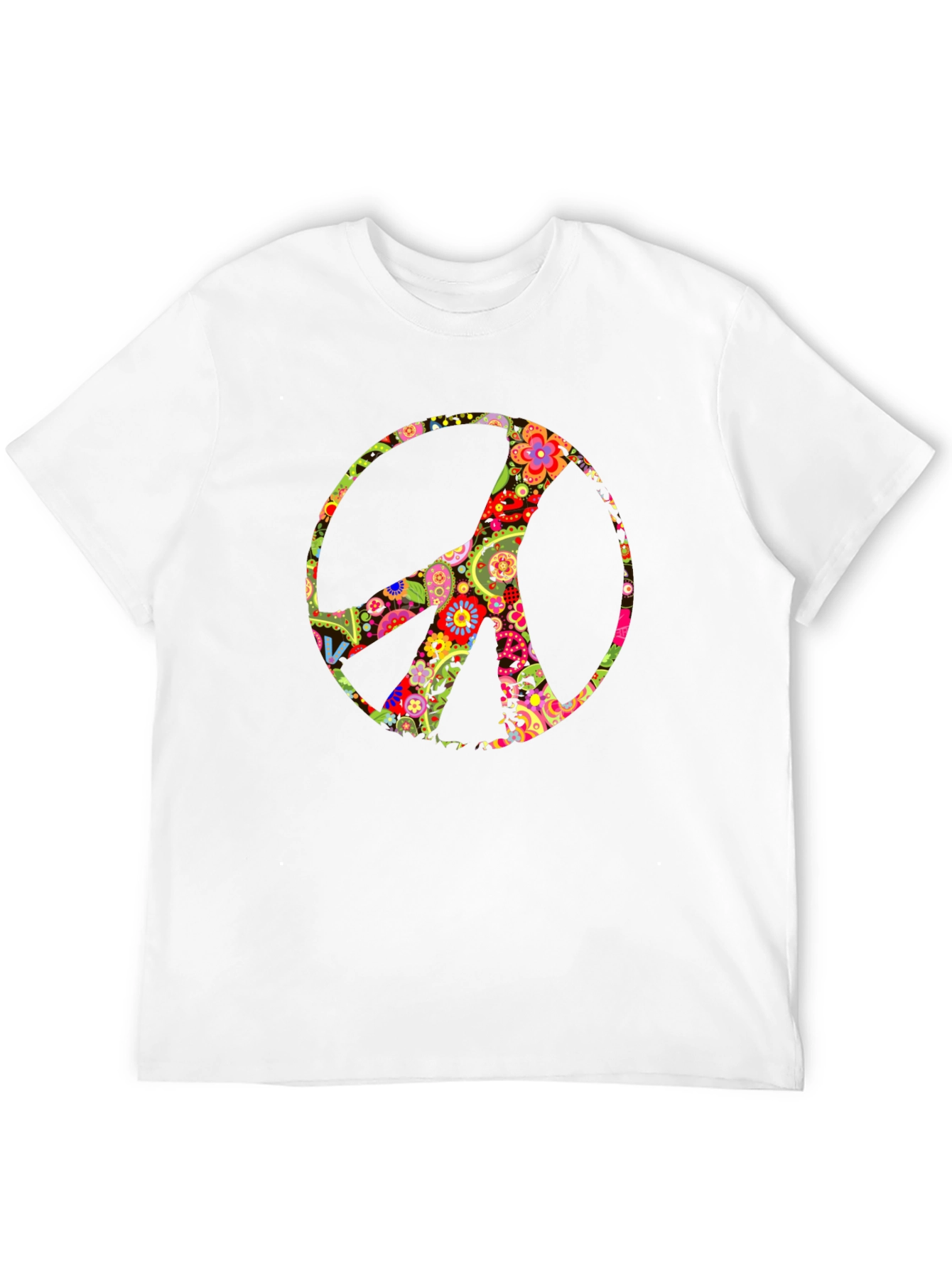 Floral Peace Sign Black T-Shirt