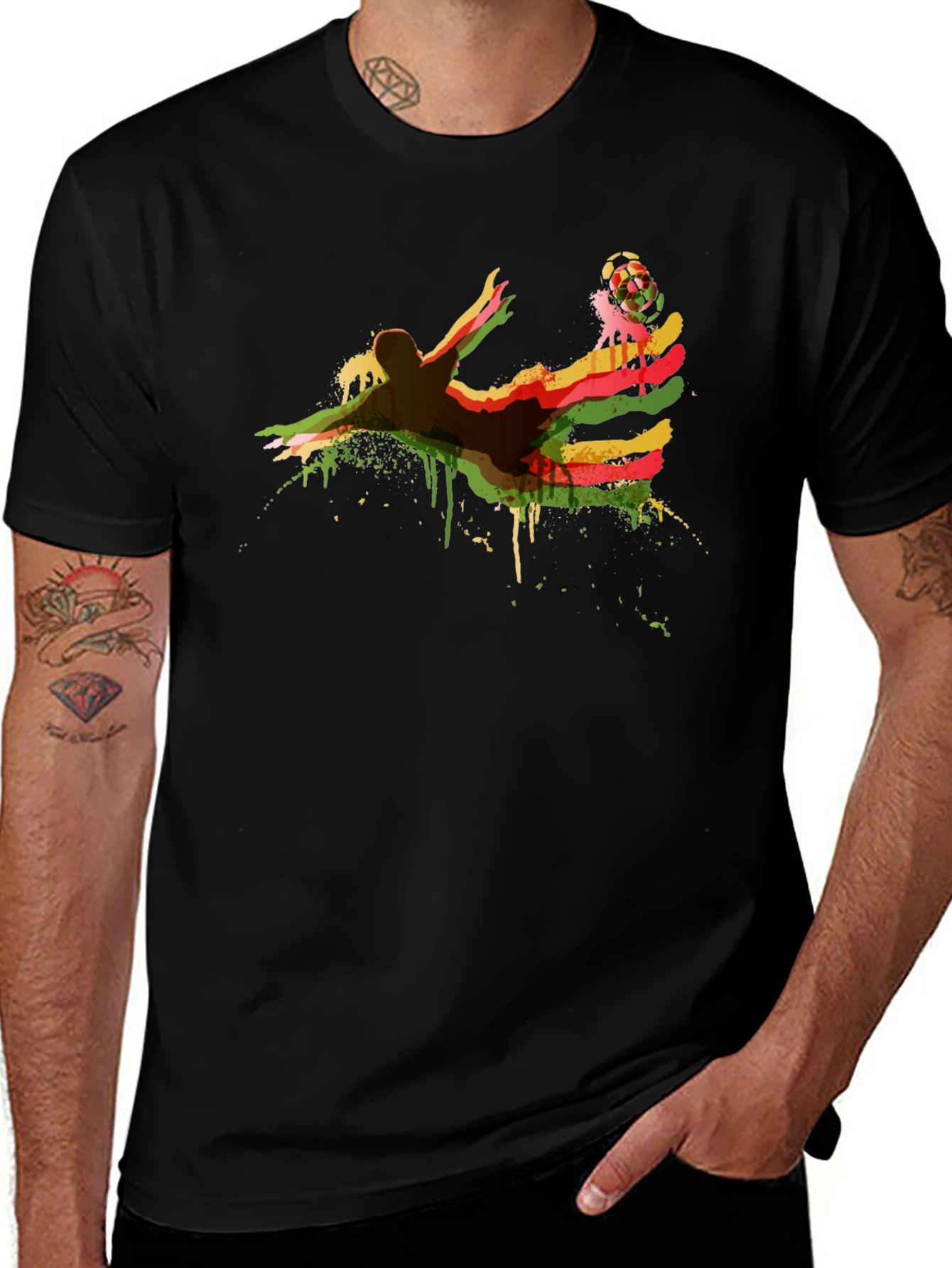 Soccer Kick Graphic Tee - Black Cotton Blend Shirt