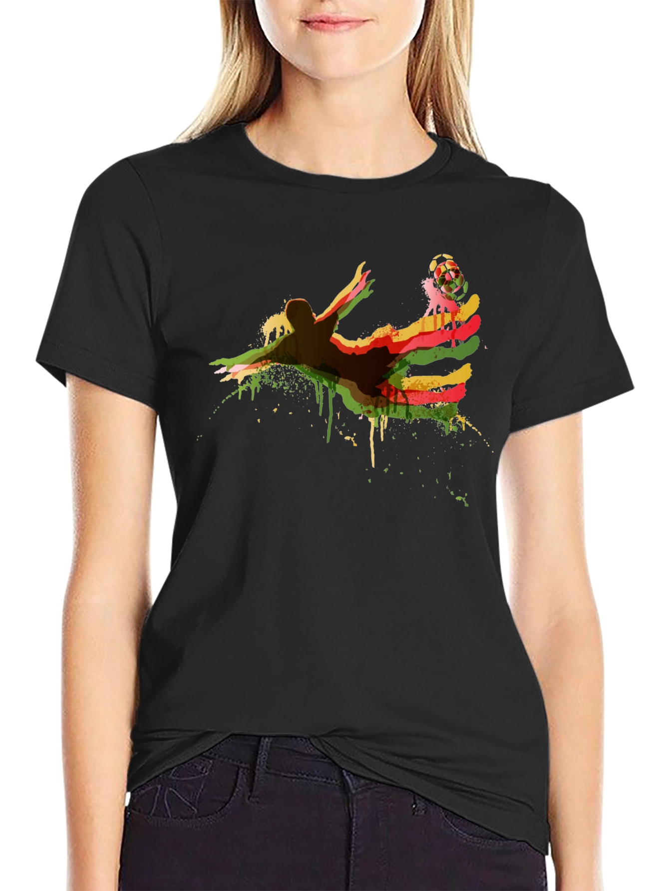 Soccer Kick Graphic Tee - Black Cotton Blend Shirt