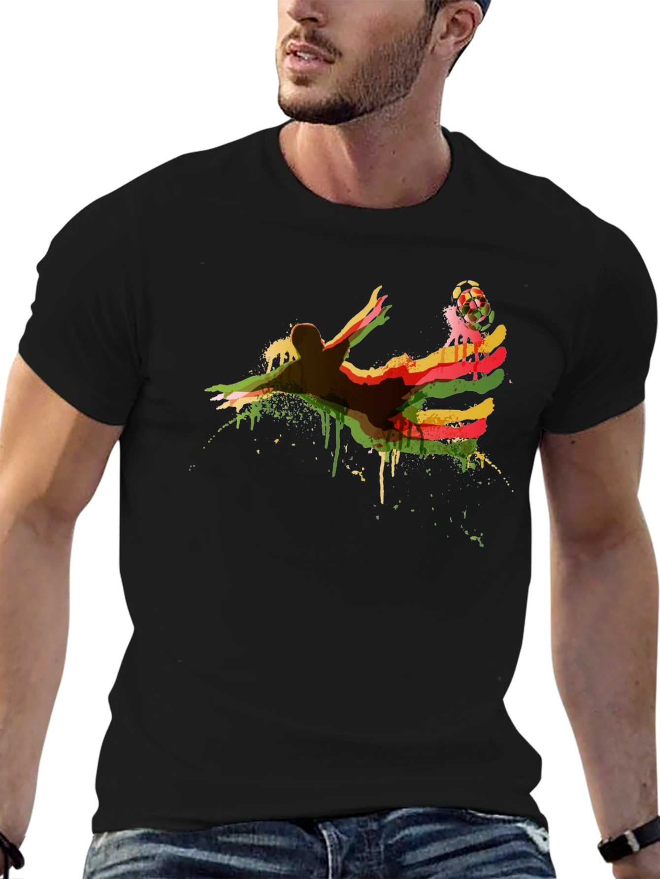 Soccer Kick Graphic Tee - Black Cotton Blend Shirt