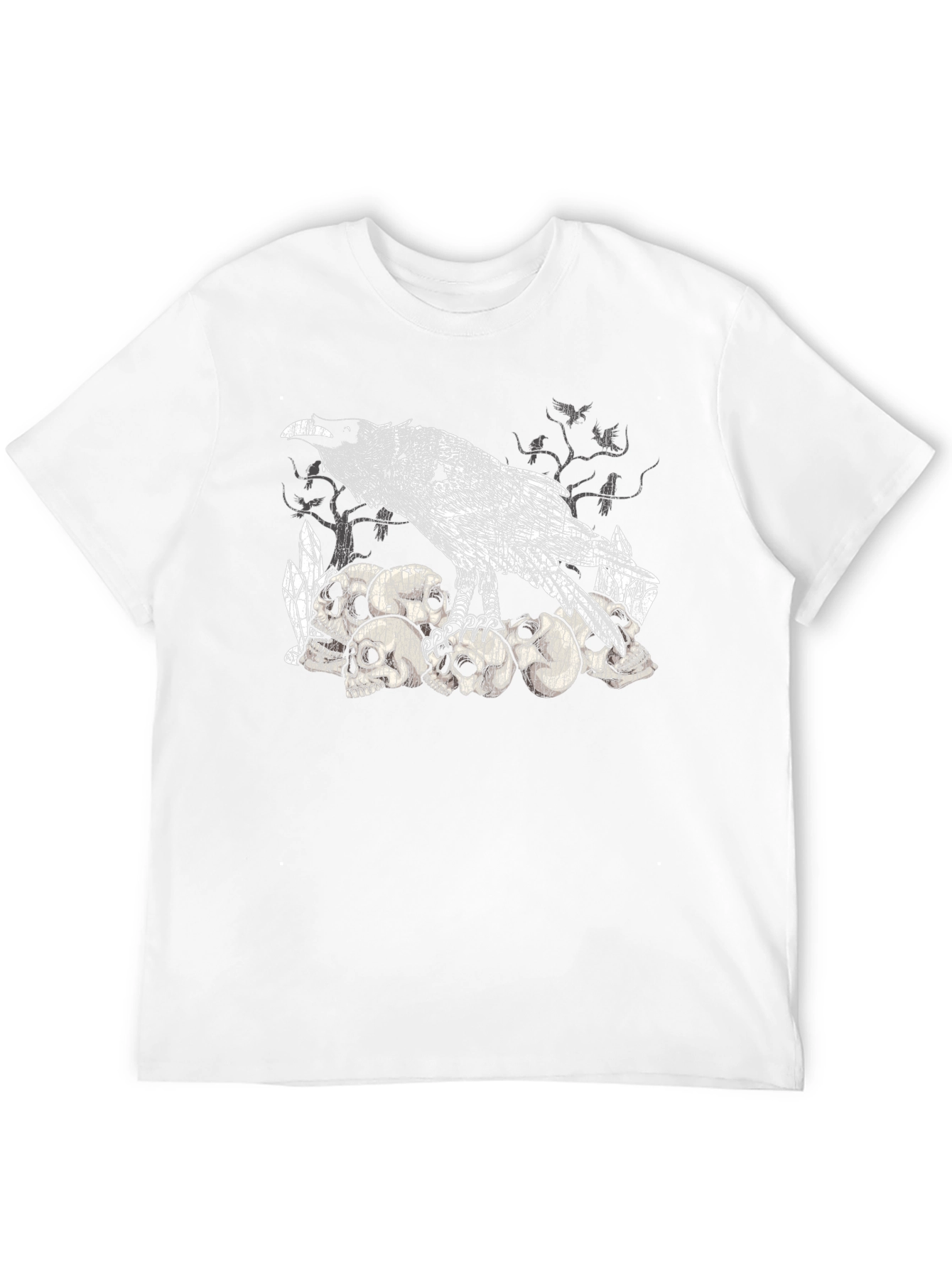 Raven Skull Pile Graphic Tee - Gothic Bird T-Shirt
