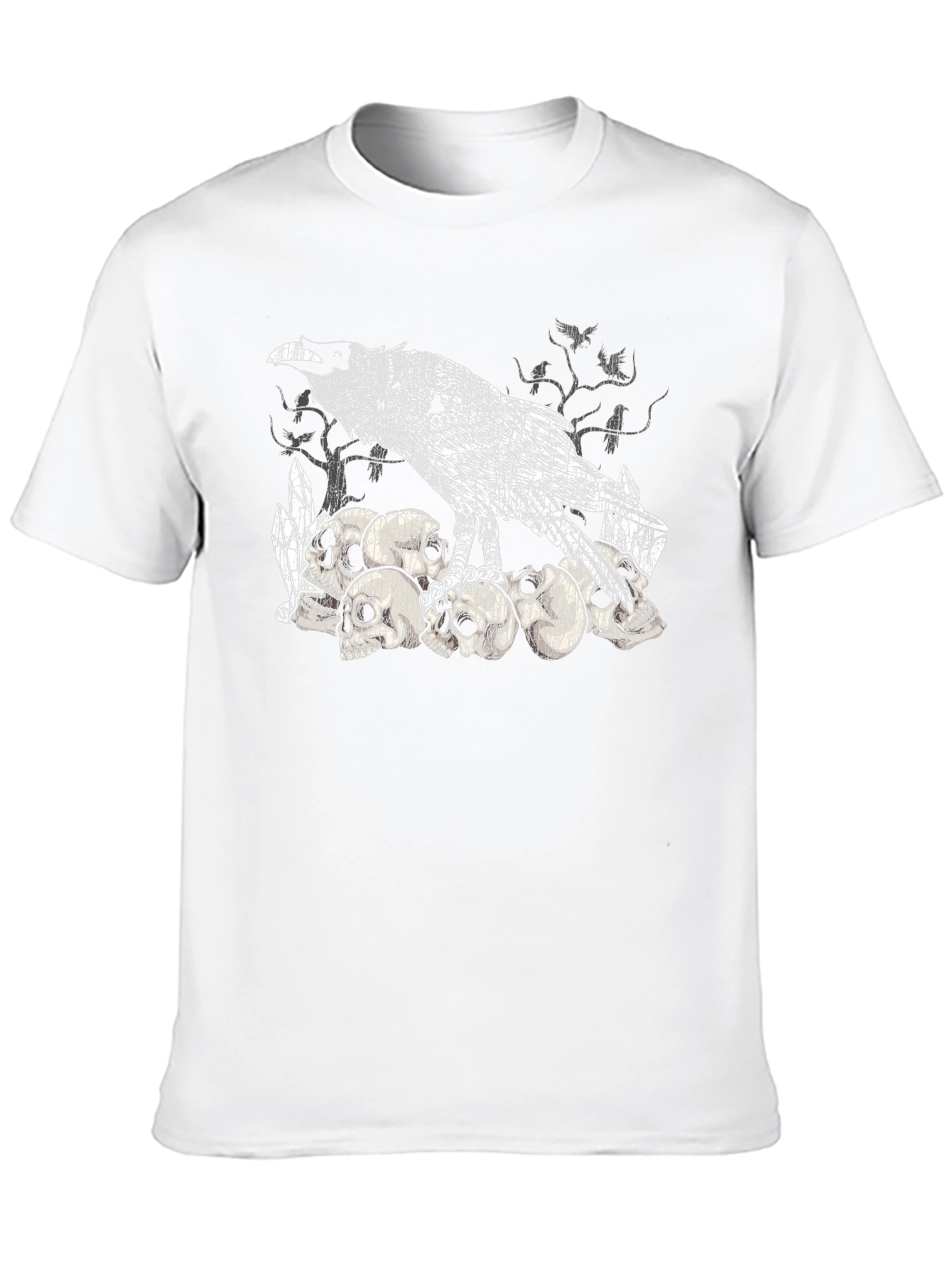 Raven Skull Pile Graphic Tee - Gothic Bird T-Shirt