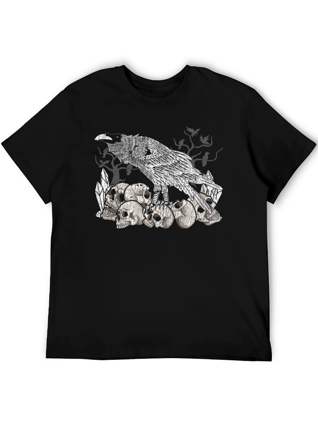Raven Skull Pile Graphic Tee - Gothic Bird T-Shirt