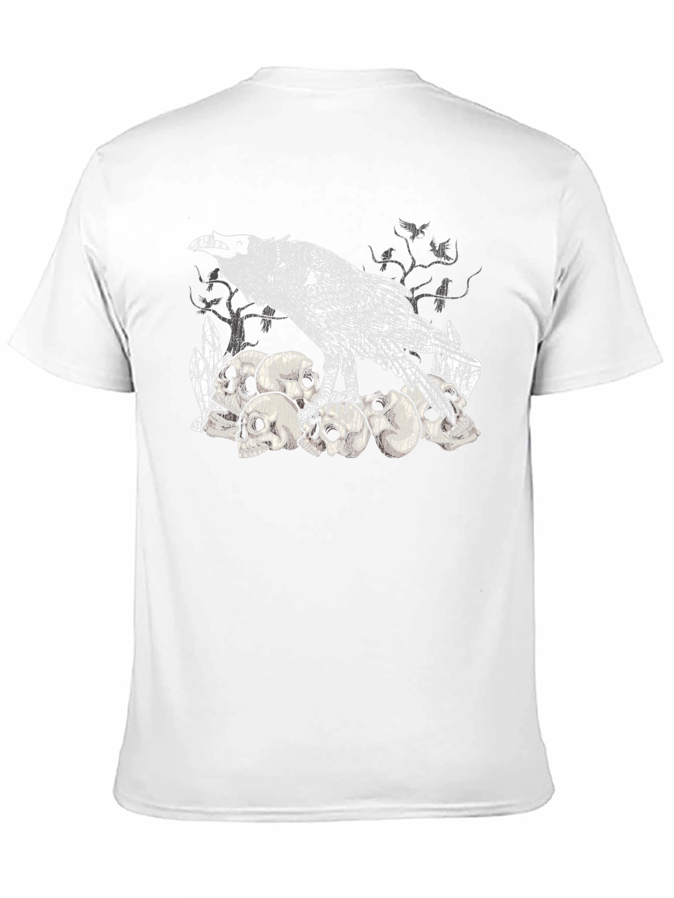 Raven Skull Pile Graphic Tee - Gothic Bird T-Shirt