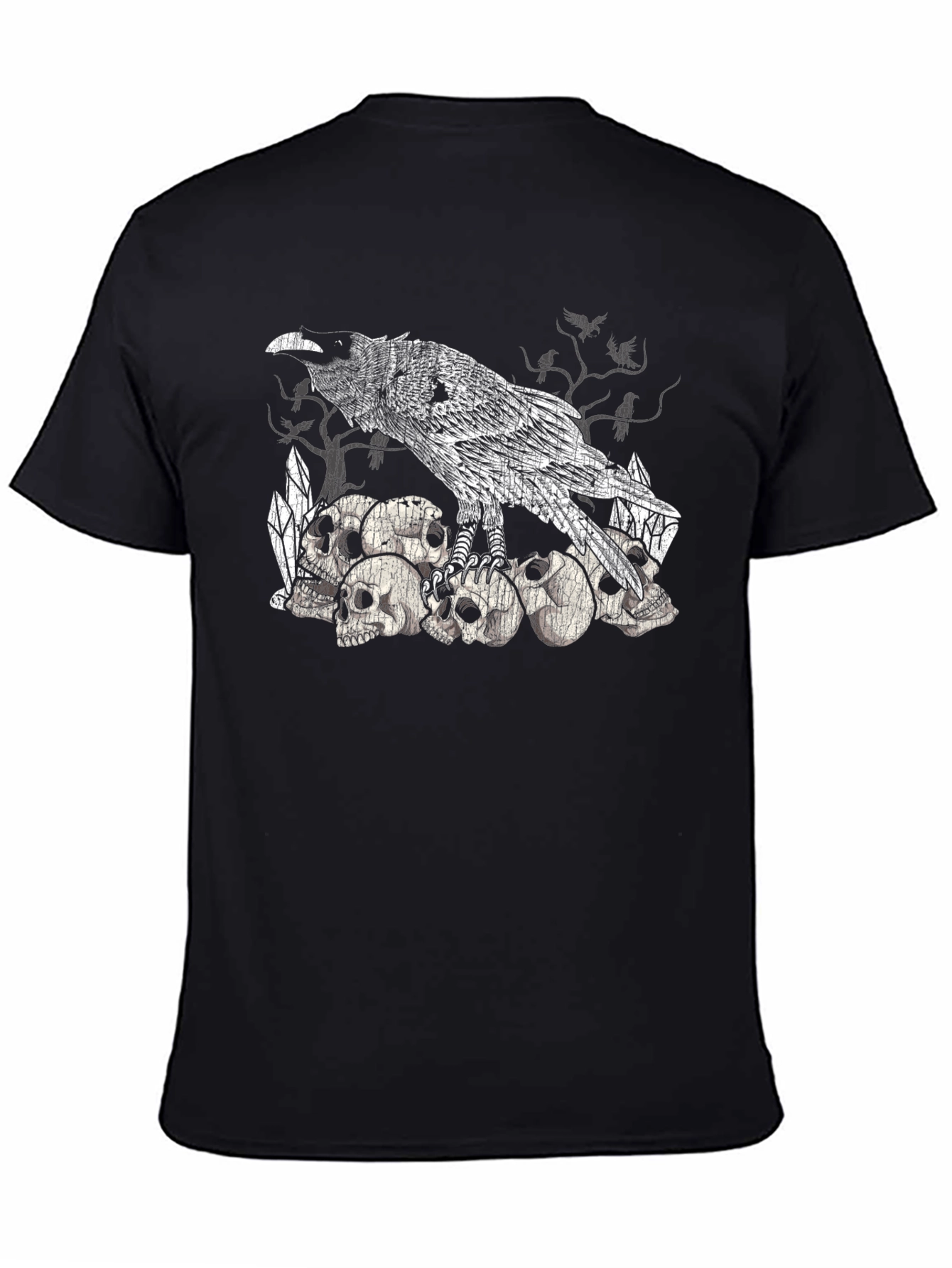 Raven Skull Pile Graphic Tee - Gothic Bird T-Shirt