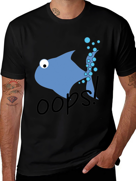 Oops Fish Graphic Tee - Casual Black T-Shirt