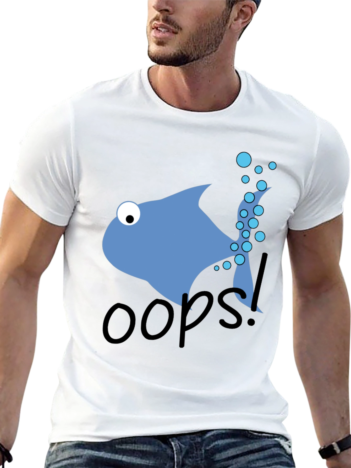 Oops Fish Graphic Tee - Casual Black T-Shirt
