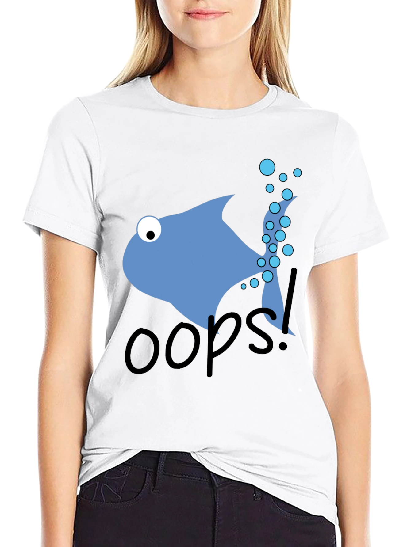 Oops Fish Graphic Tee - Casual Black T-Shirt