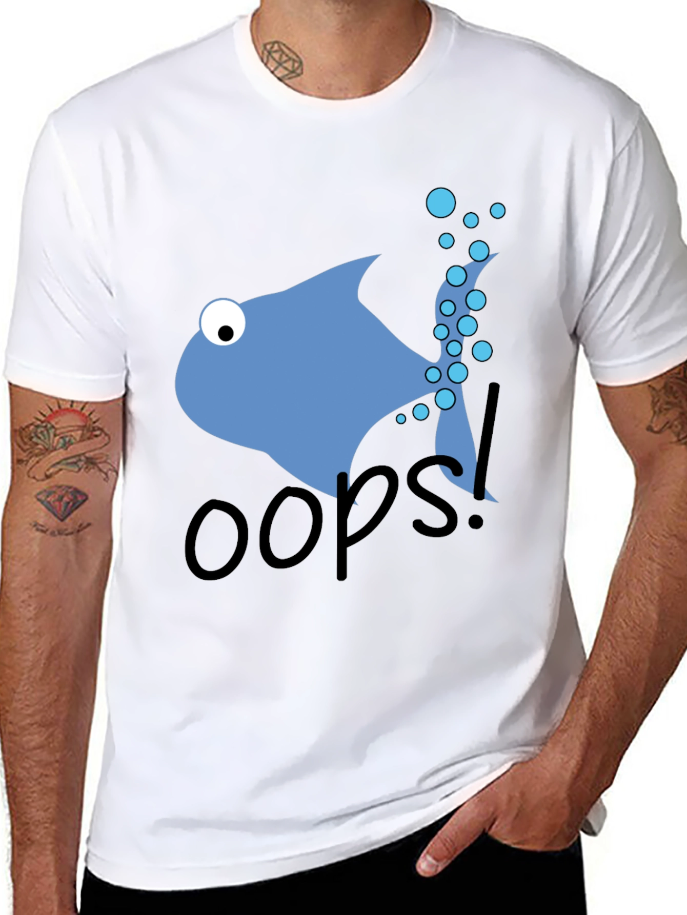 Oops Fish Graphic Tee - Casual Black T-Shirt