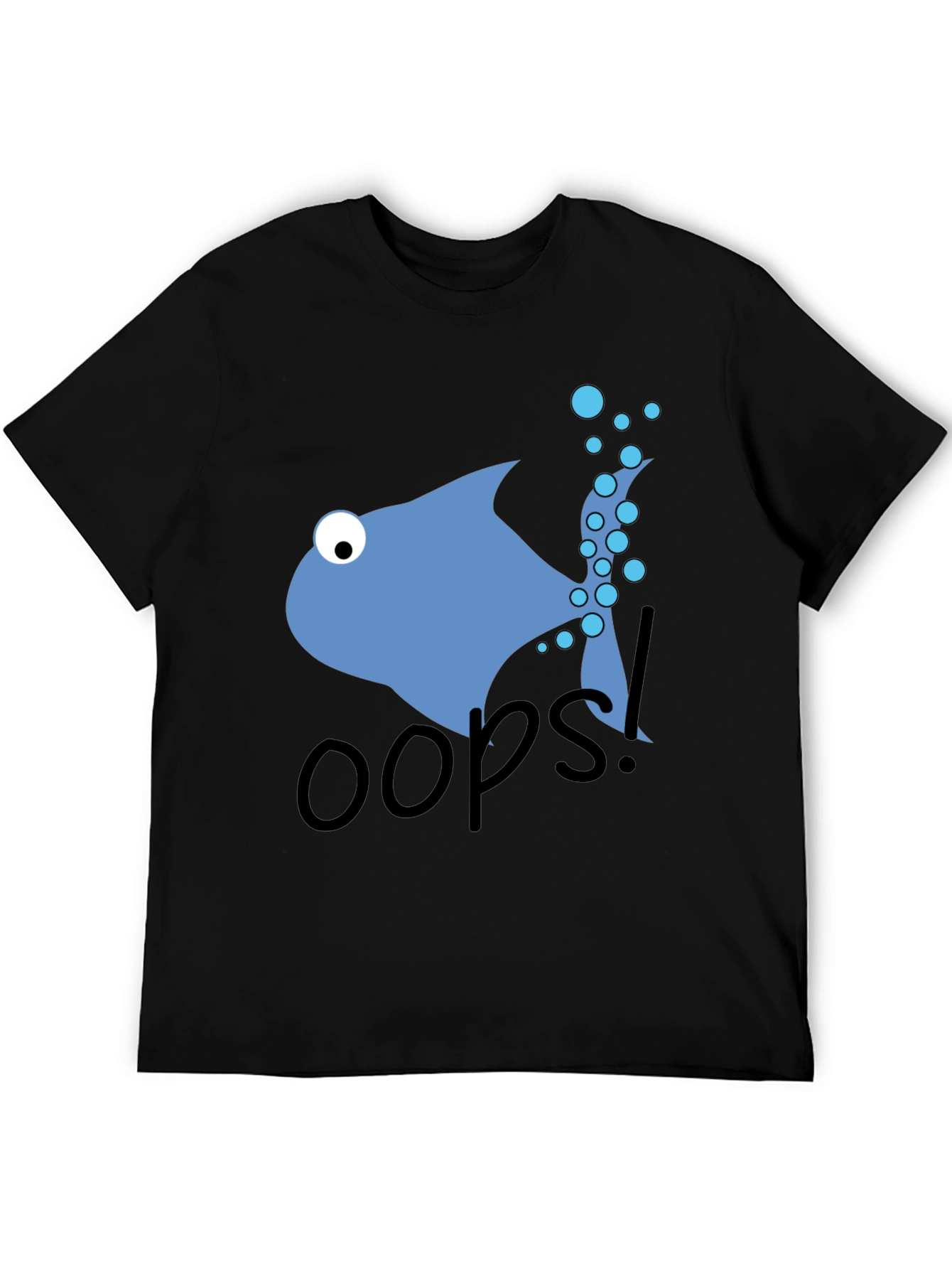 Oops Fish Graphic Tee - Casual Black T-Shirt
