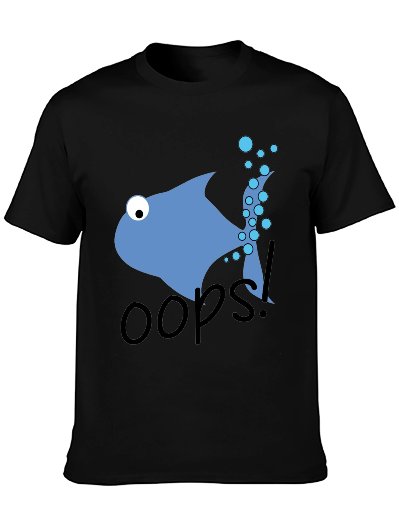 Oops Fish Graphic Tee - Casual Black T-Shirt