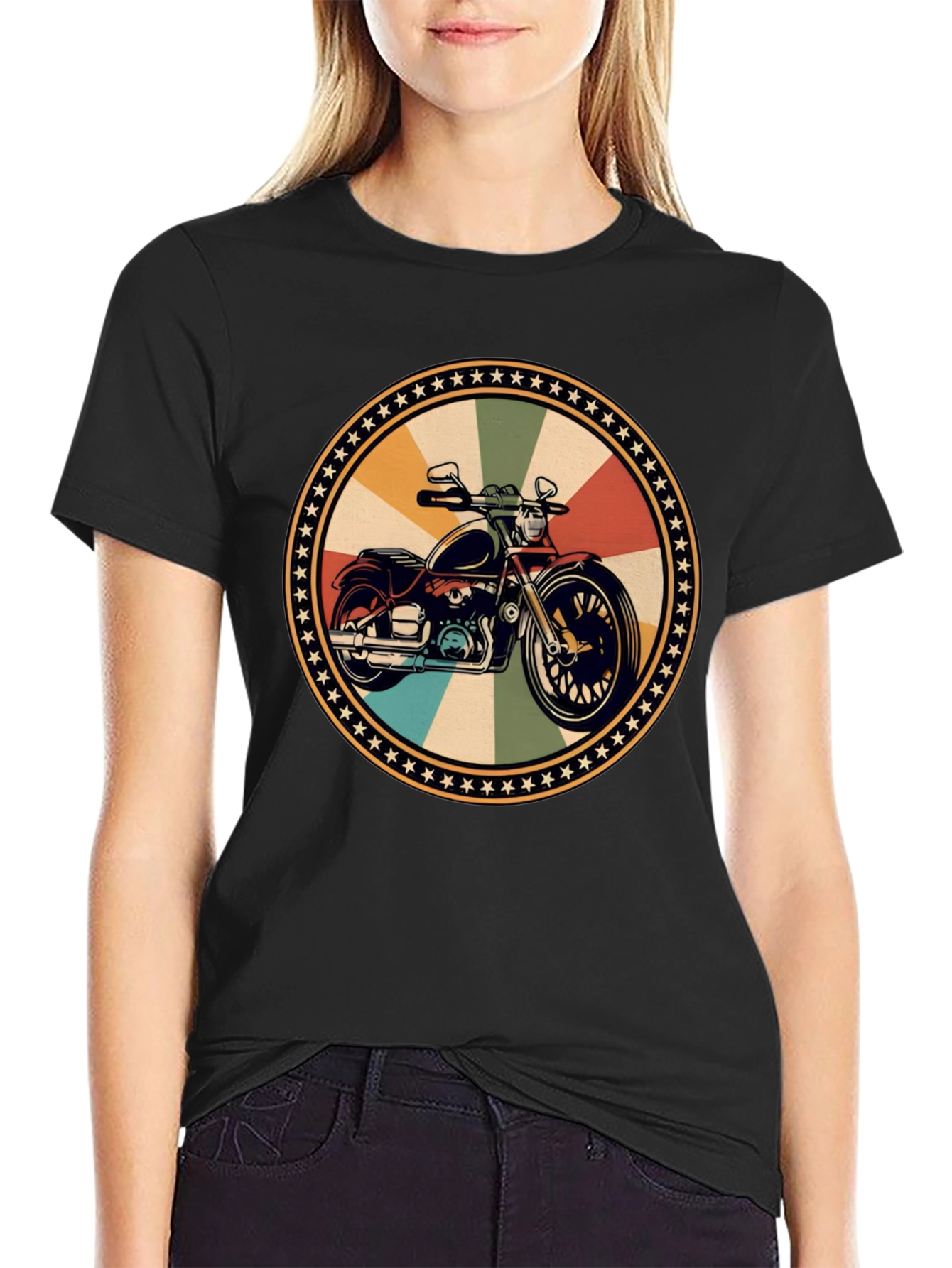 Retro Motorcycle Graphic Black T-Shirt