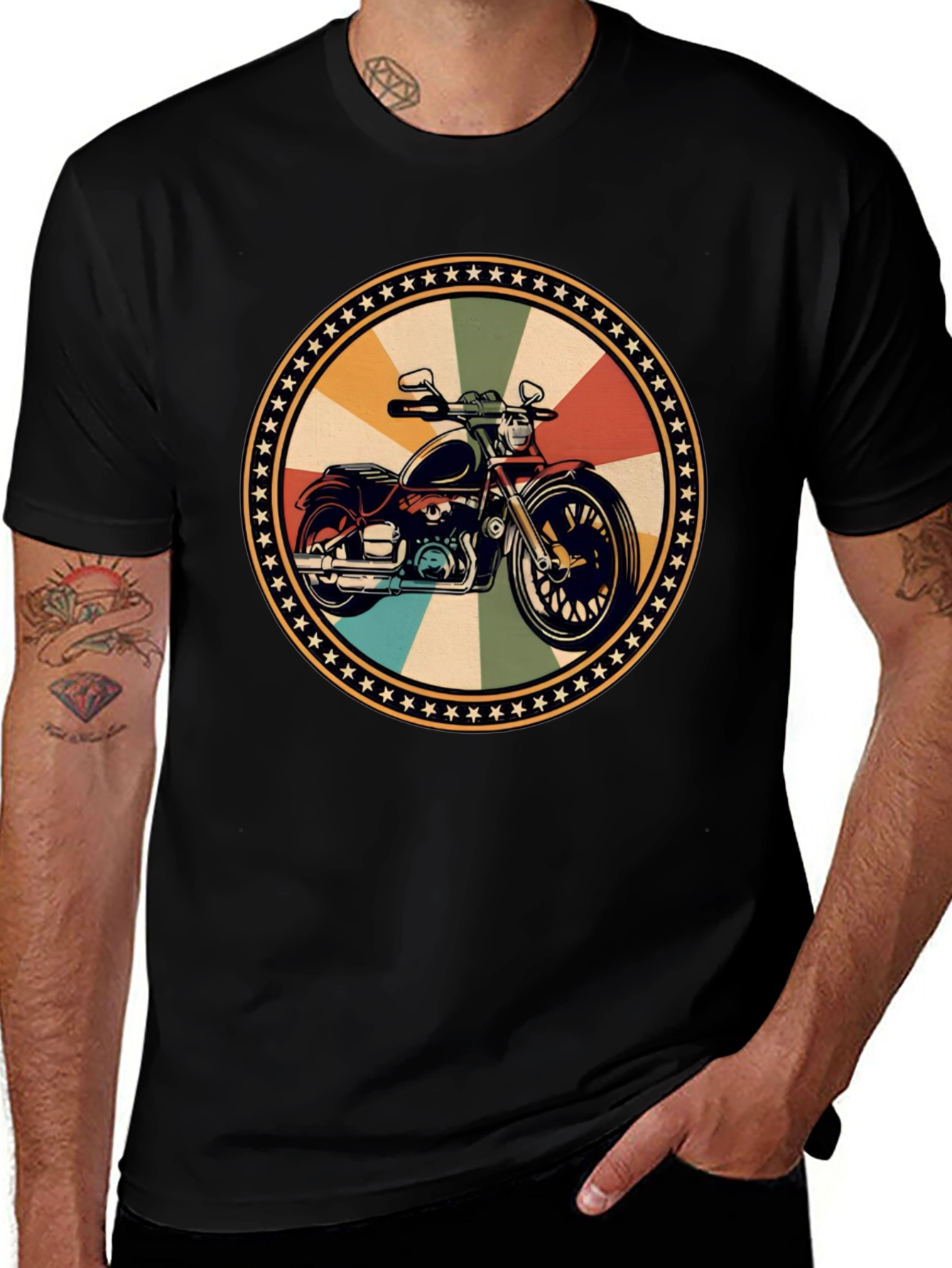 Retro Motorcycle Graphic Black T-Shirt