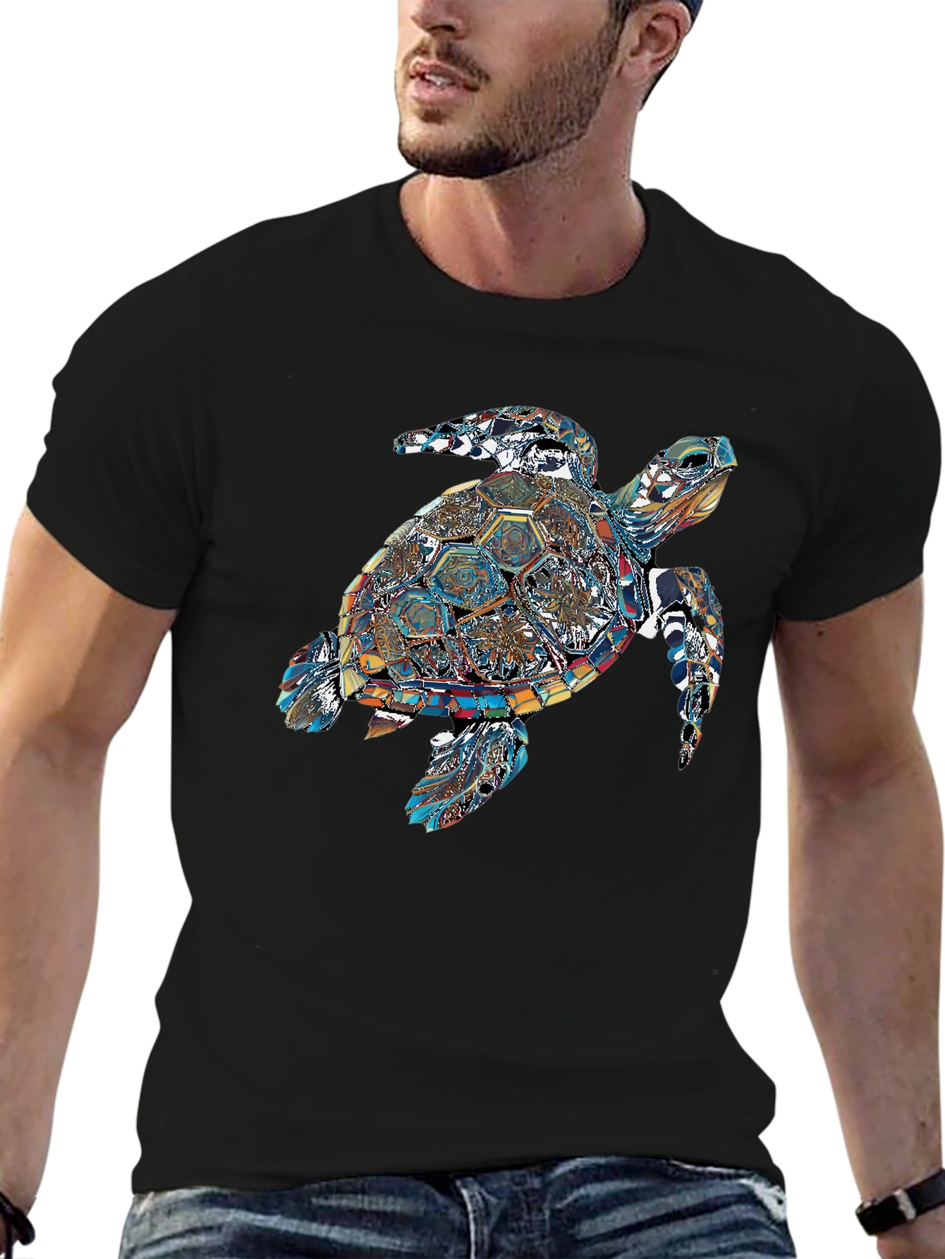 Turtle Graphic Print T-Shirt - Stylish Crew Neck Tee