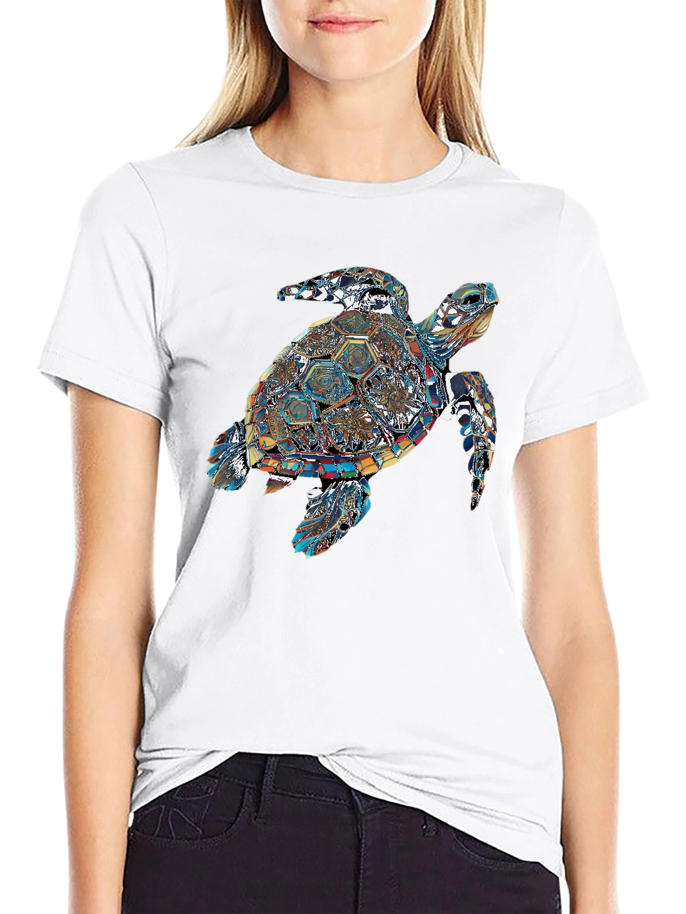 Turtle Graphic Print T-Shirt - Stylish Crew Neck Tee