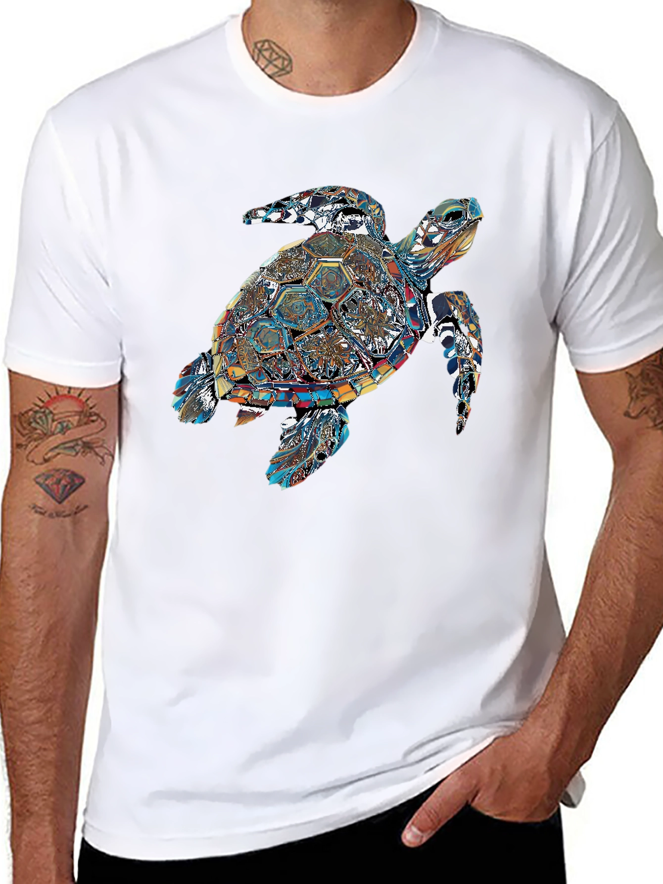 Turtle Graphic Print T-Shirt - Stylish Crew Neck Tee