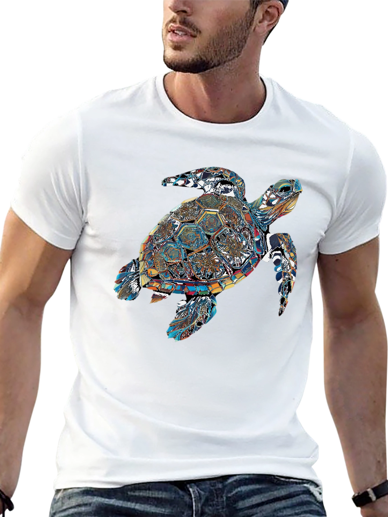 Turtle Graphic Print T-Shirt - Stylish Crew Neck Tee