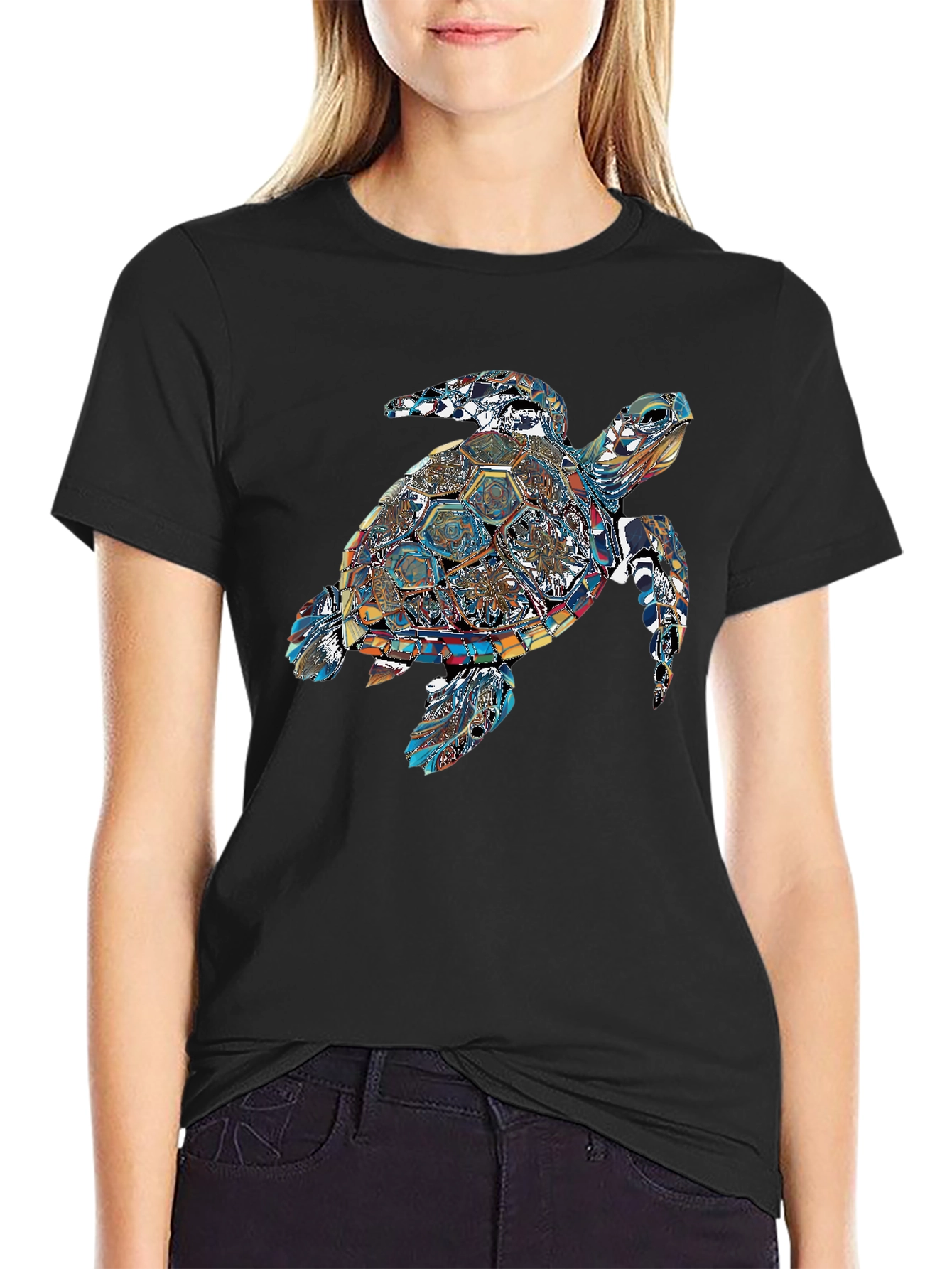 Turtle Graphic Print T-Shirt - Stylish Crew Neck Tee