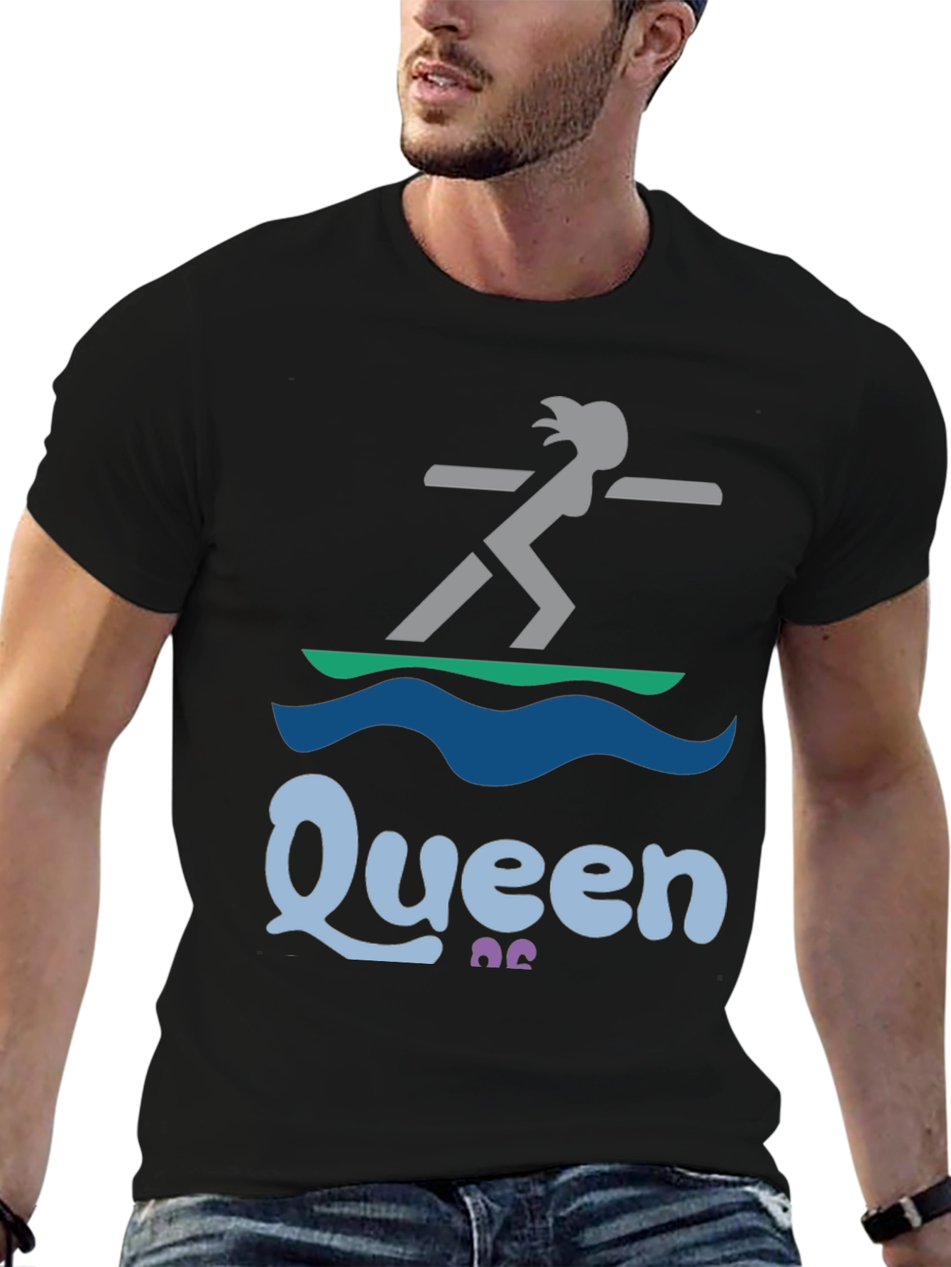 Queen Paddleboarder T-Shirt - Black Graphic Tee