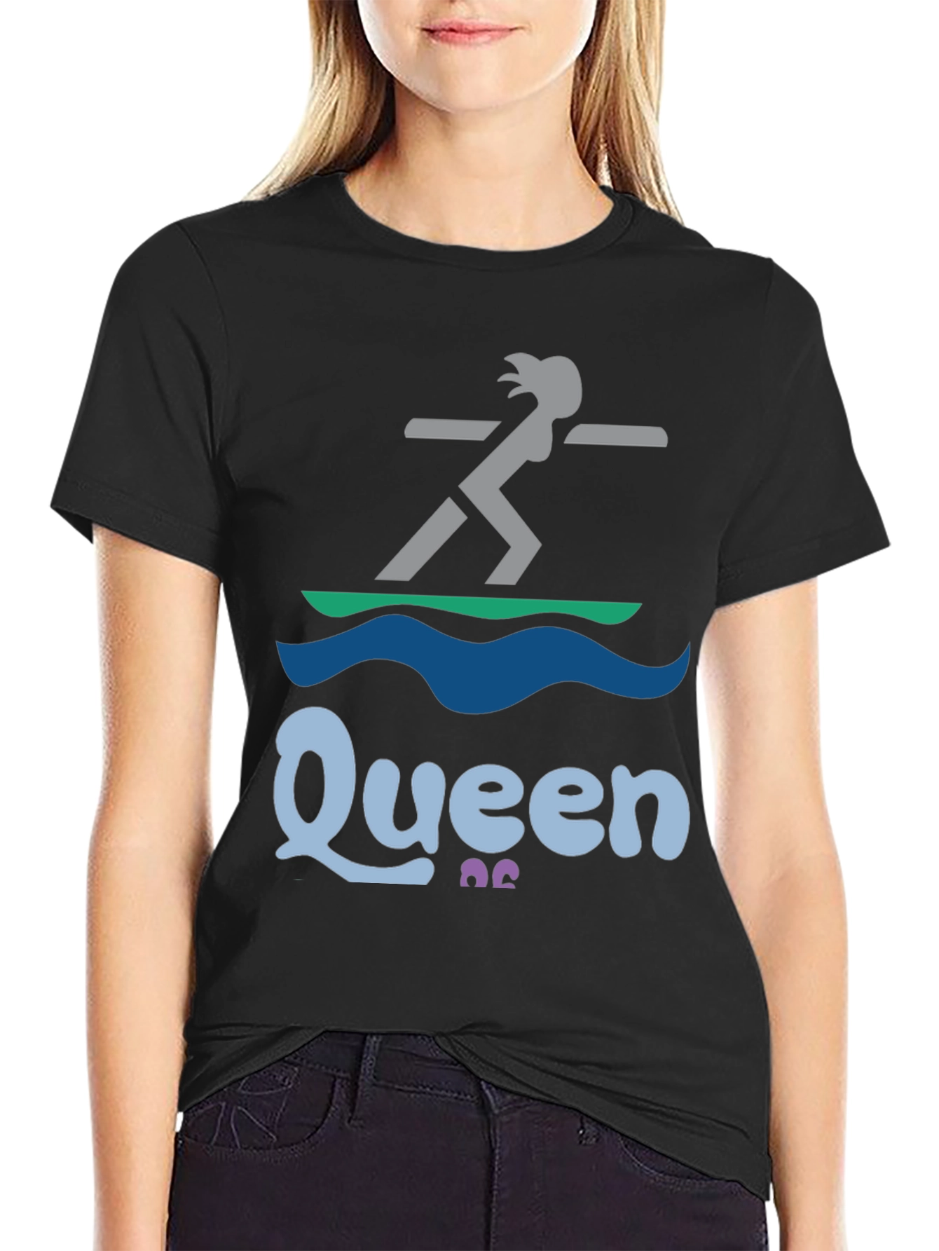 Queen Paddleboarder T-Shirt - Black Graphic Tee