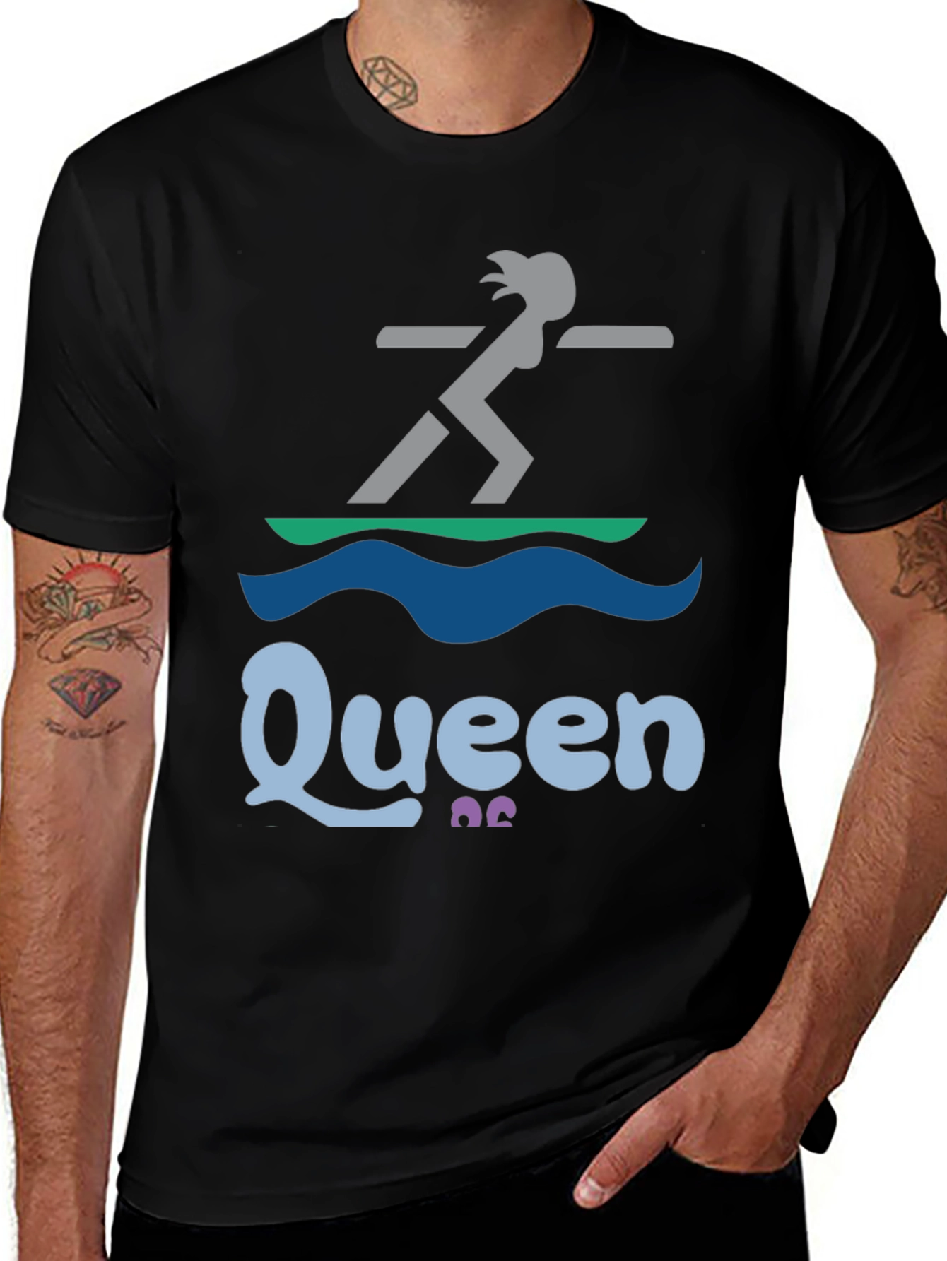 Queen Paddleboarder T-Shirt - Black Graphic Tee