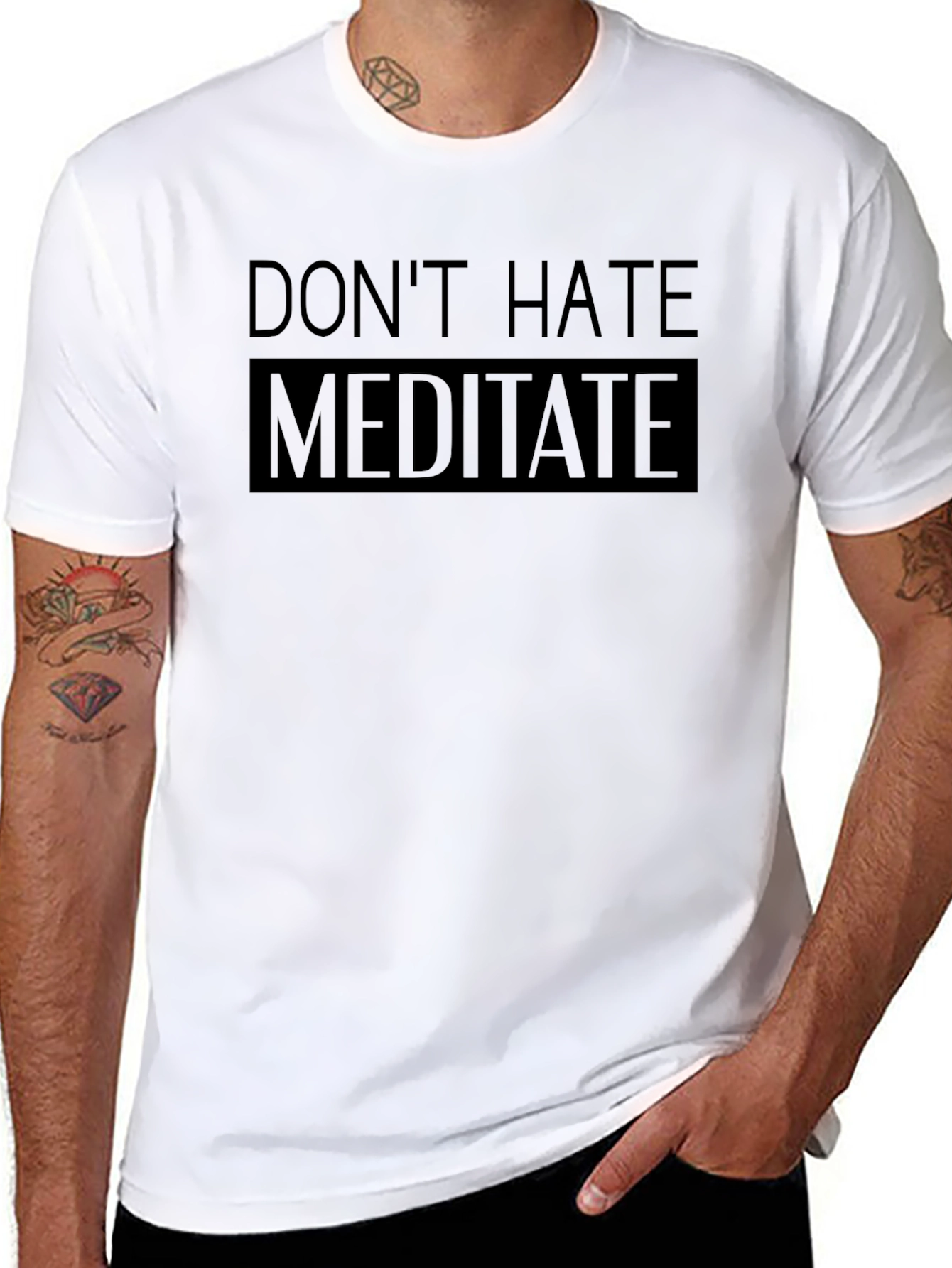 Dont Hate Meditate Black Graphic T-Shirt