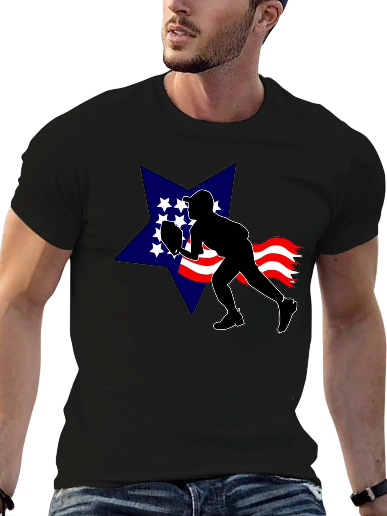 Patriotic Football T-Shirt: USA Star Silhouette