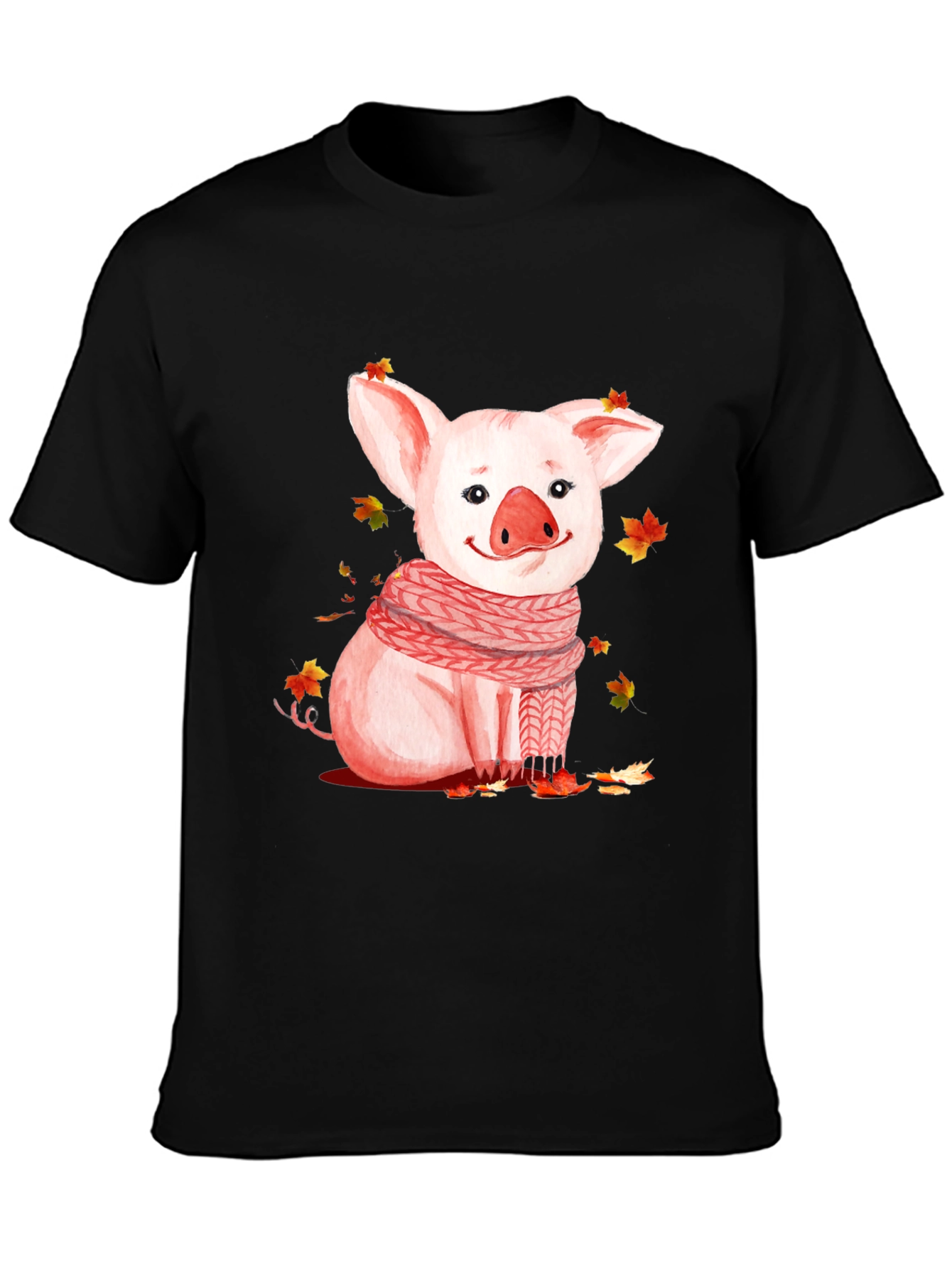Pig with Scarf Graphic T-Shirt - Autumn Ready