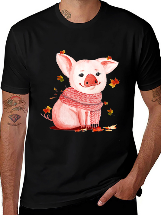 Pig with Scarf Graphic T-Shirt - Autumn Ready