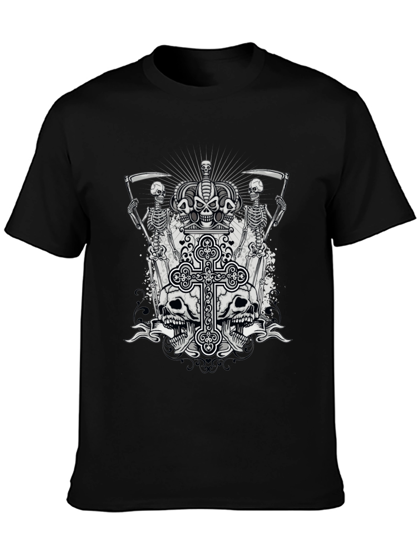 Grim Reaper & Skull Graphic Tee - Black