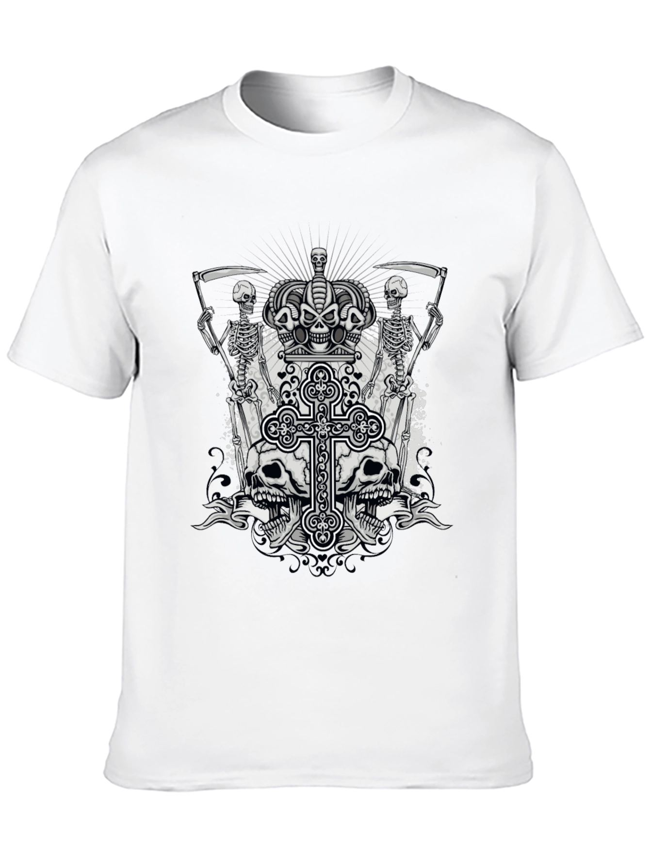 Grim Reaper & Skull Graphic Tee - Black
