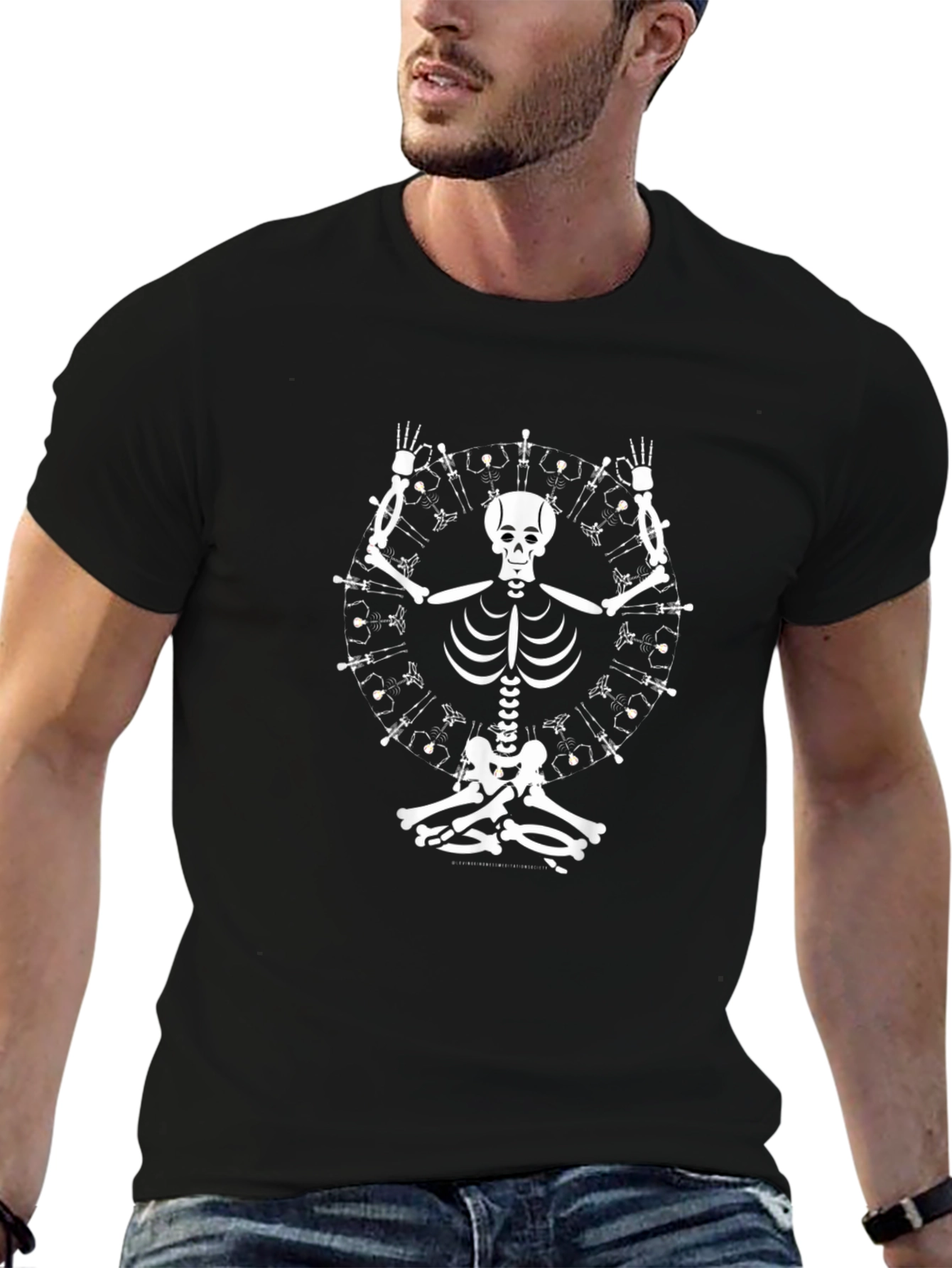 Skeleton Yoga T-Shirt - Black Cotton Tee