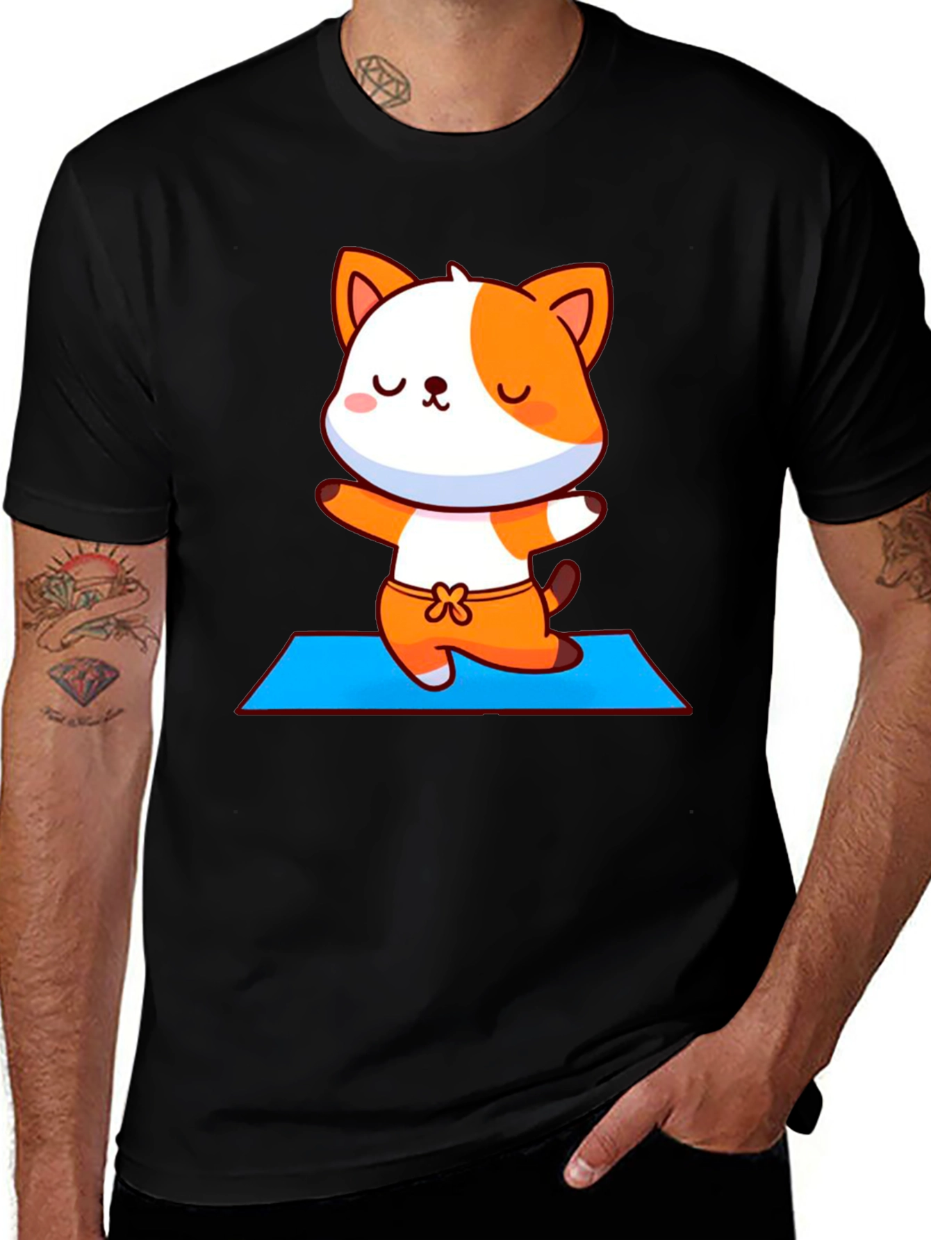 Cute Yoga Cat Unisex Black T-Shirt