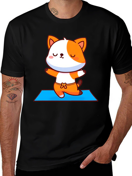 Cute Yoga Cat Unisex Black T-Shirt