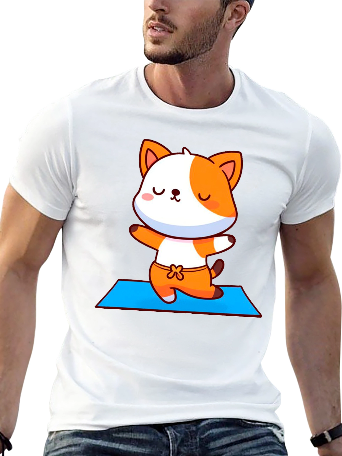 Cute Yoga Cat Unisex Black T-Shirt