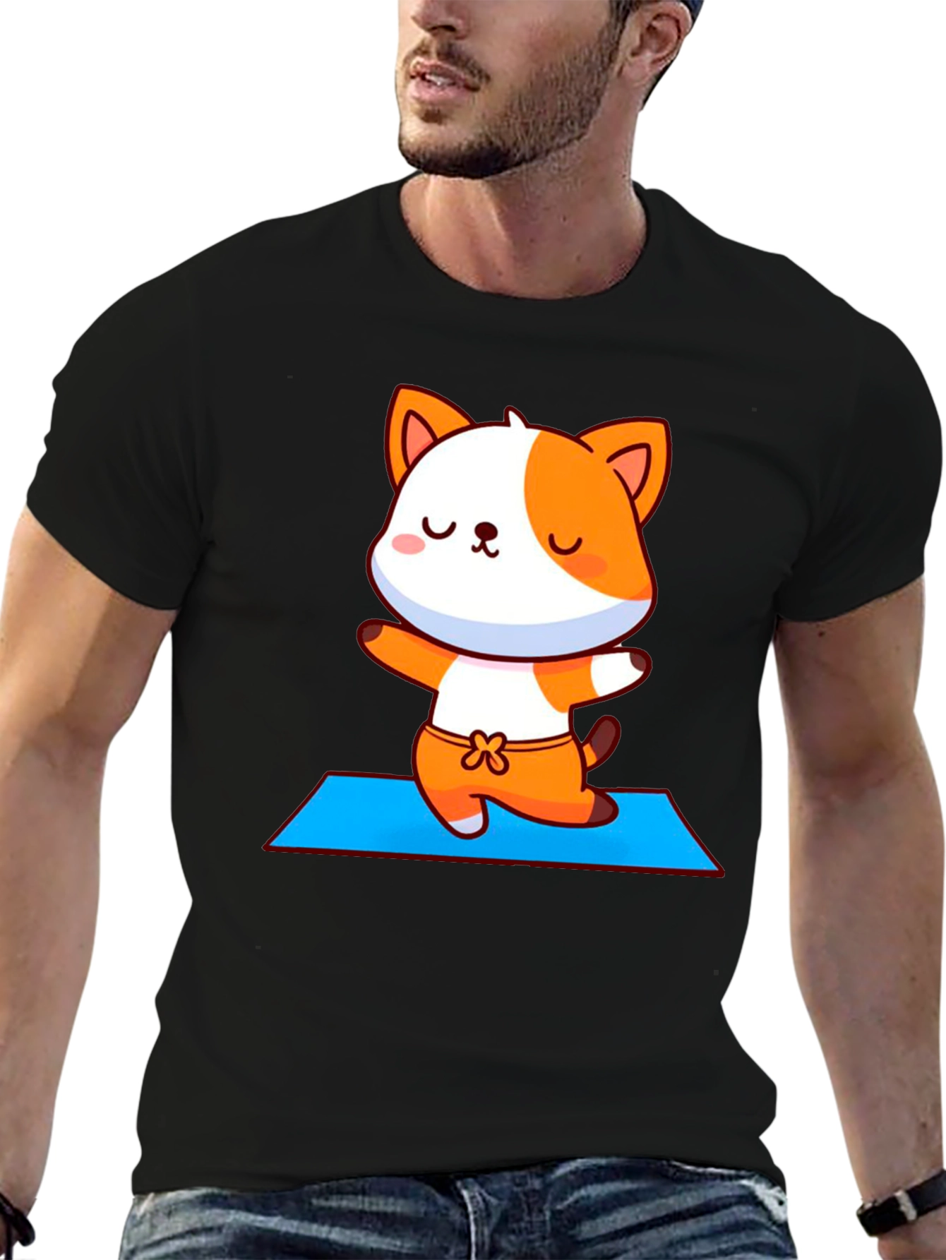 Cute Yoga Cat Unisex Black T-Shirt