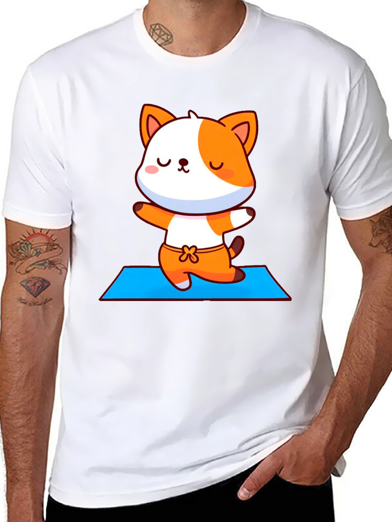 Cute Yoga Cat Unisex Black T-Shirt