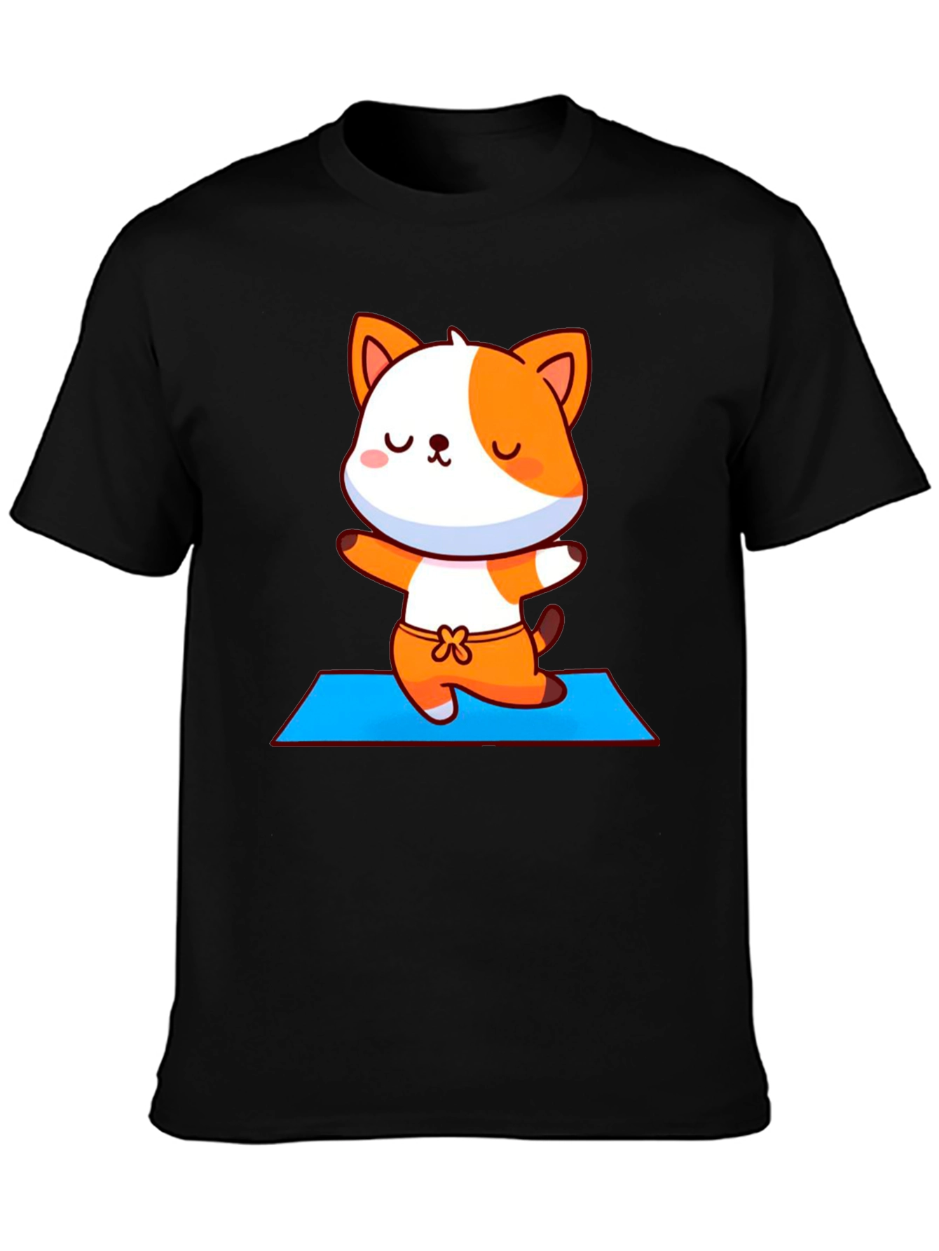 Cute Yoga Cat Unisex Black T-Shirt