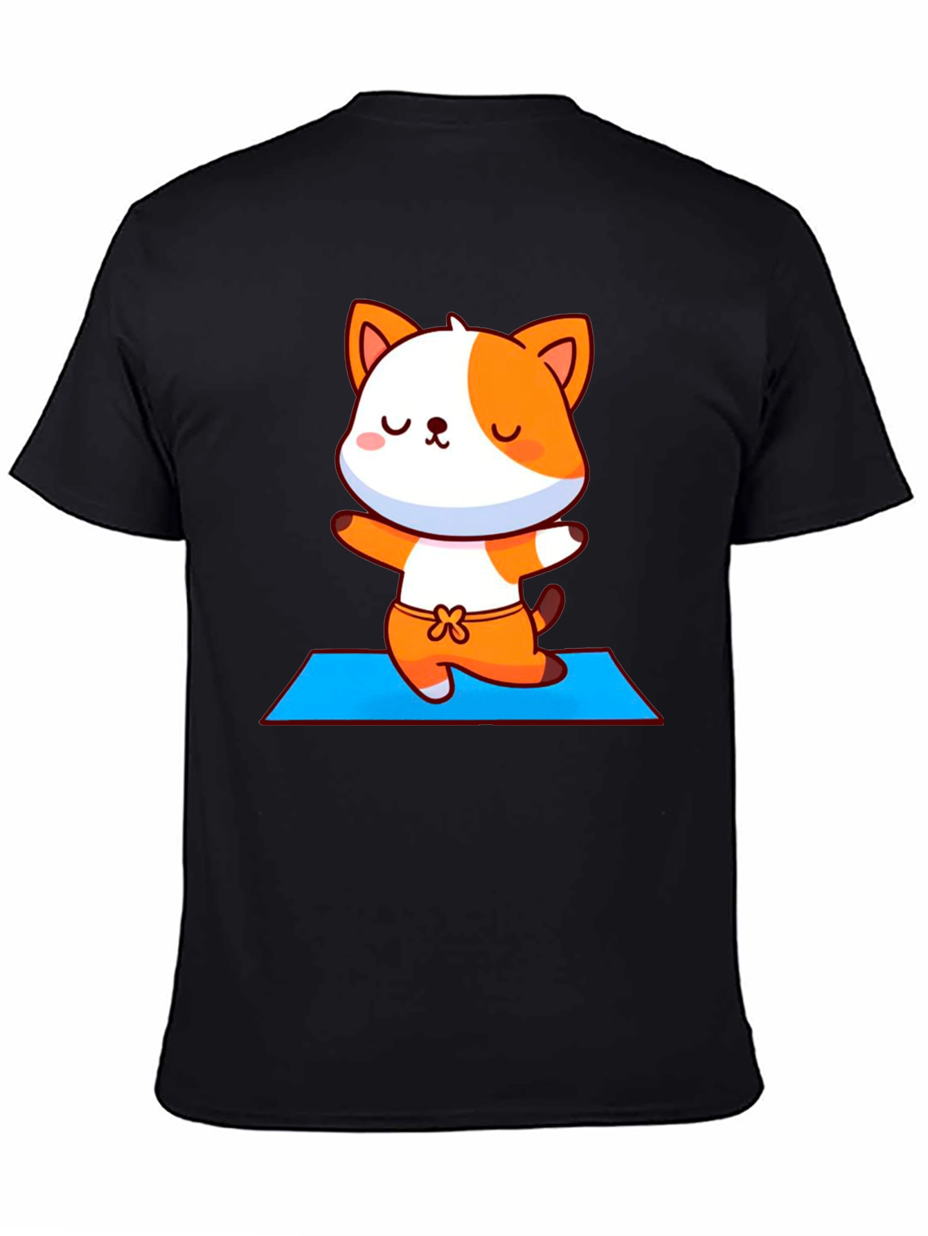 Cute Yoga Cat Unisex Black T-Shirt