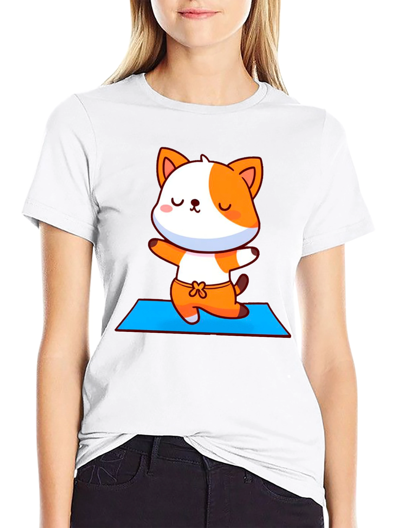 Cute Yoga Cat Unisex Black T-Shirt