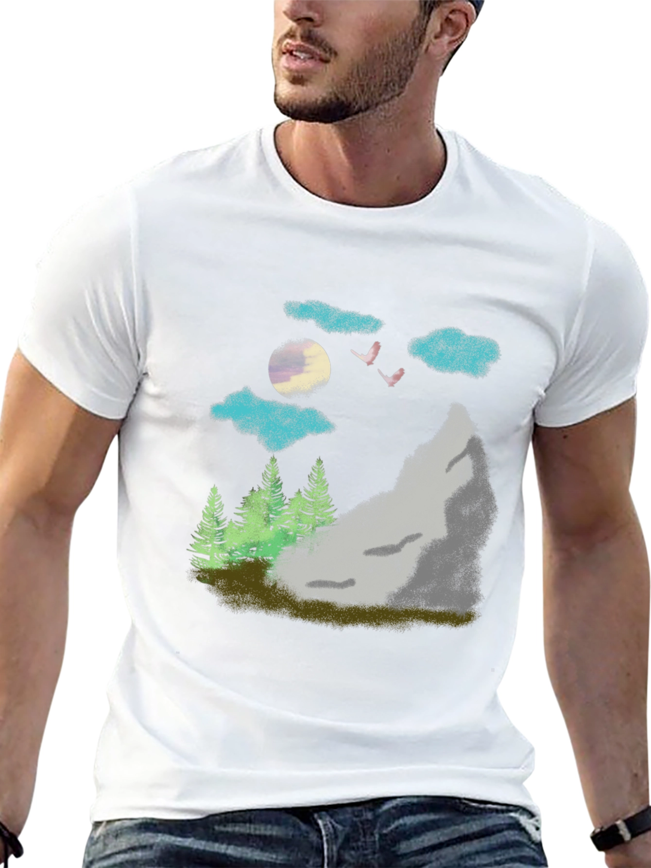 Nature Scene Graphic Tee - Black Casual T-Shirt