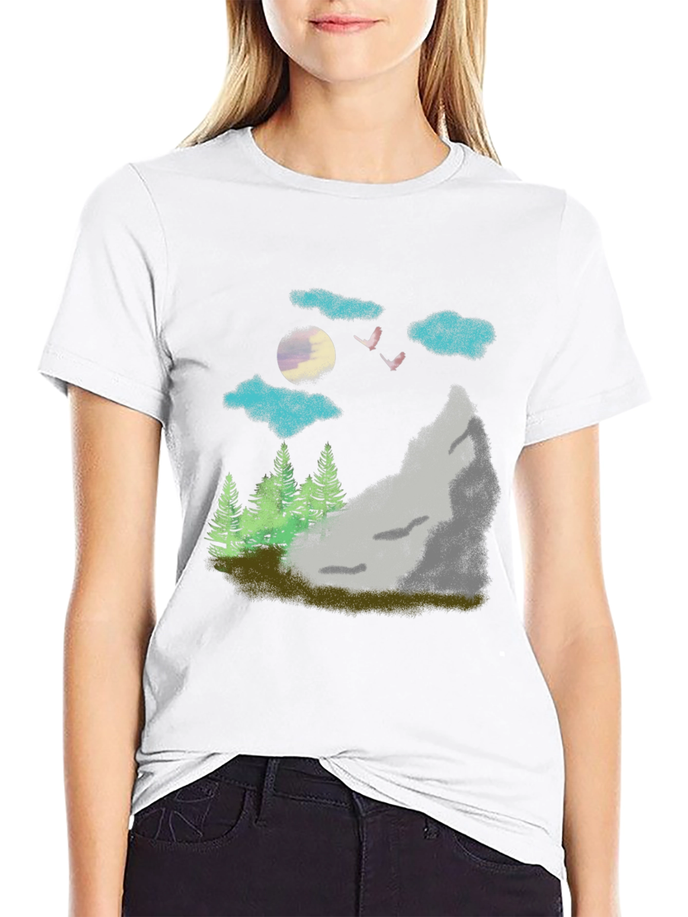 Nature Scene Graphic Tee - Black Casual T-Shirt