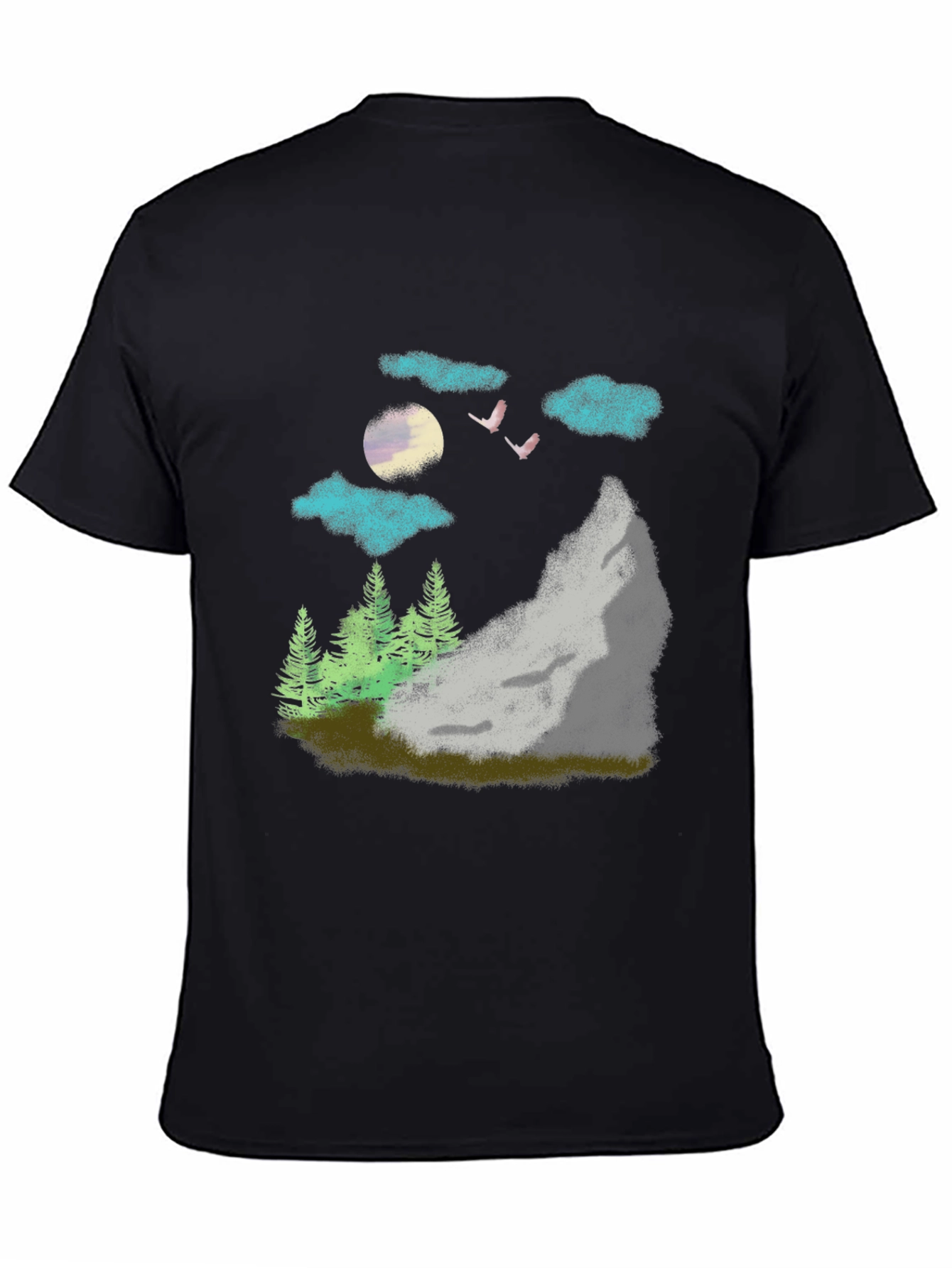 Nature Scene Graphic Tee - Black Casual T-Shirt
