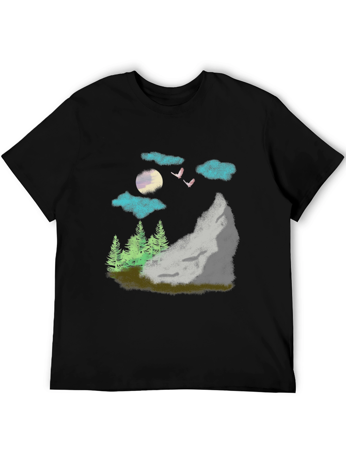 Nature Scene Graphic Tee - Black Casual T-Shirt