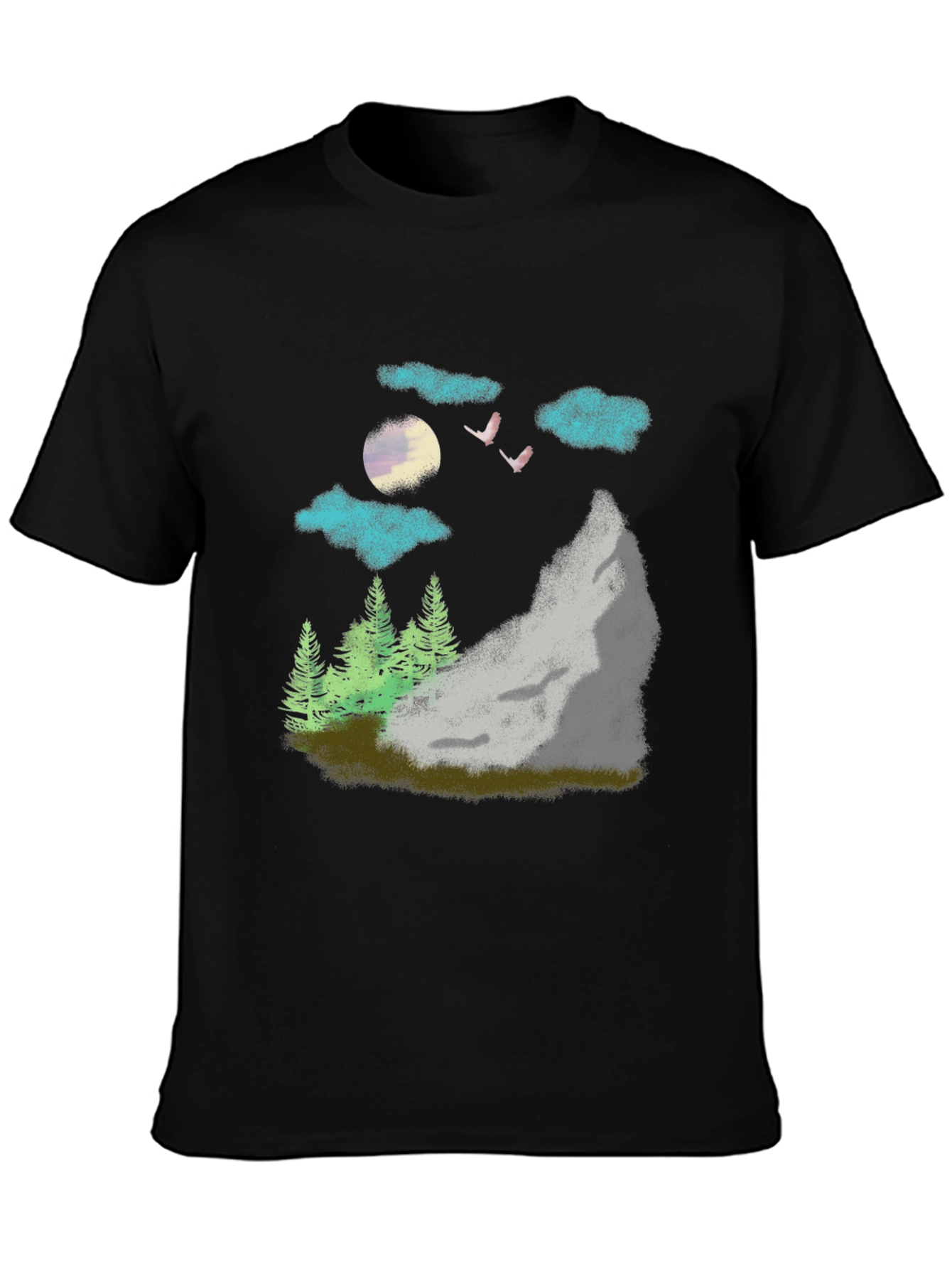 Nature Scene Graphic Tee - Black Casual T-Shirt