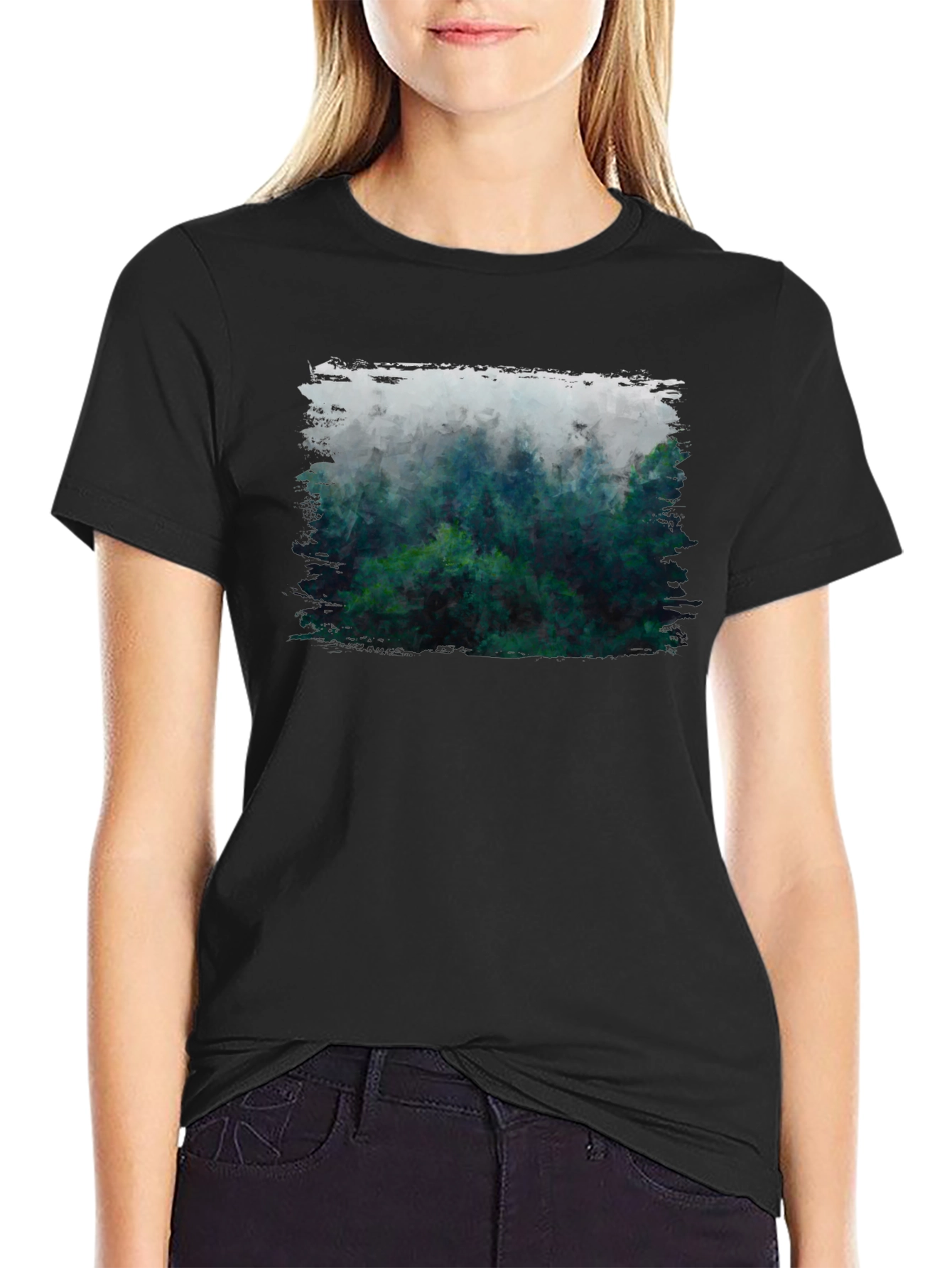 Misty Forest Graphic Tee - Black Cotton Blend