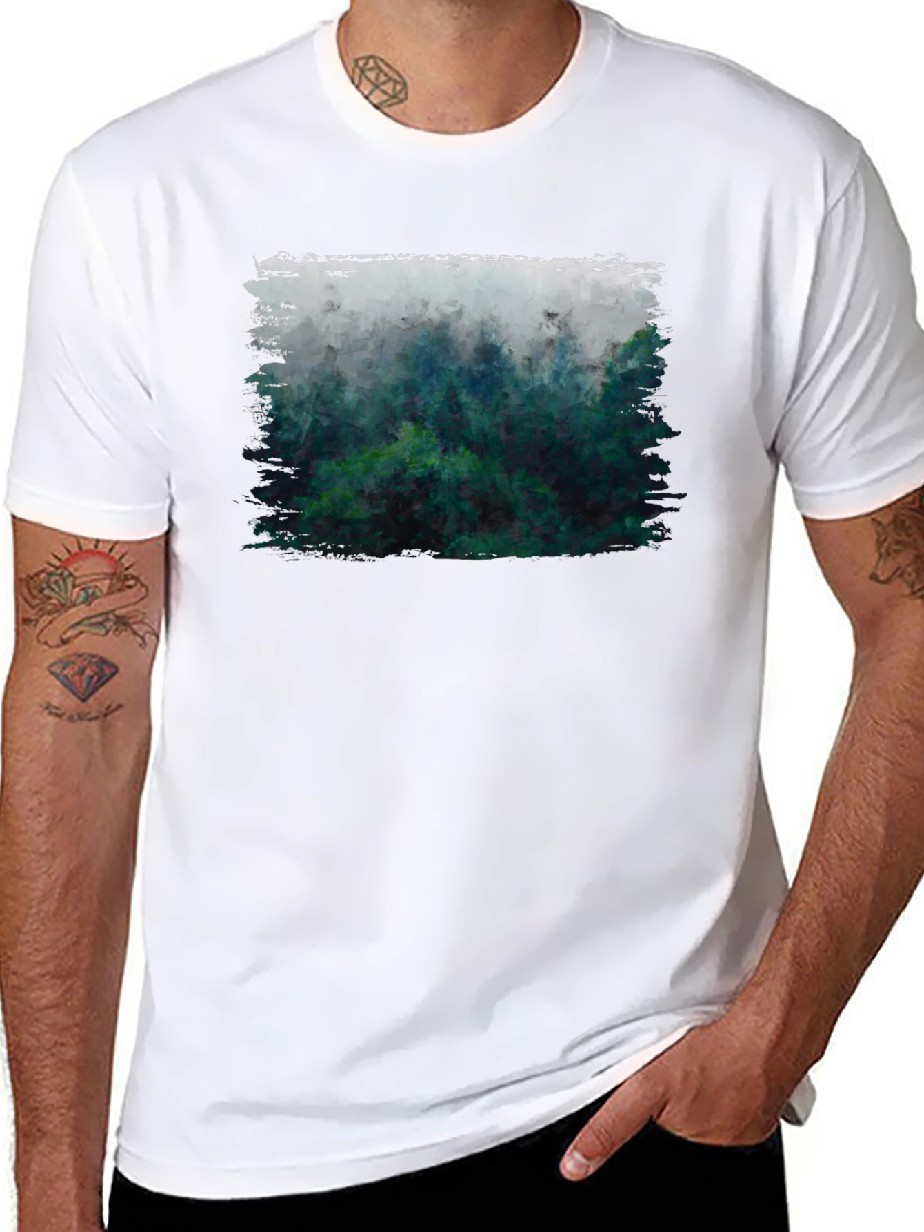 Misty Forest Graphic Tee - Black Cotton Blend