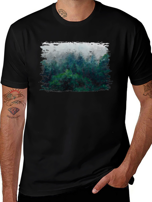 Misty Forest Graphic Tee - Black Cotton Blend
